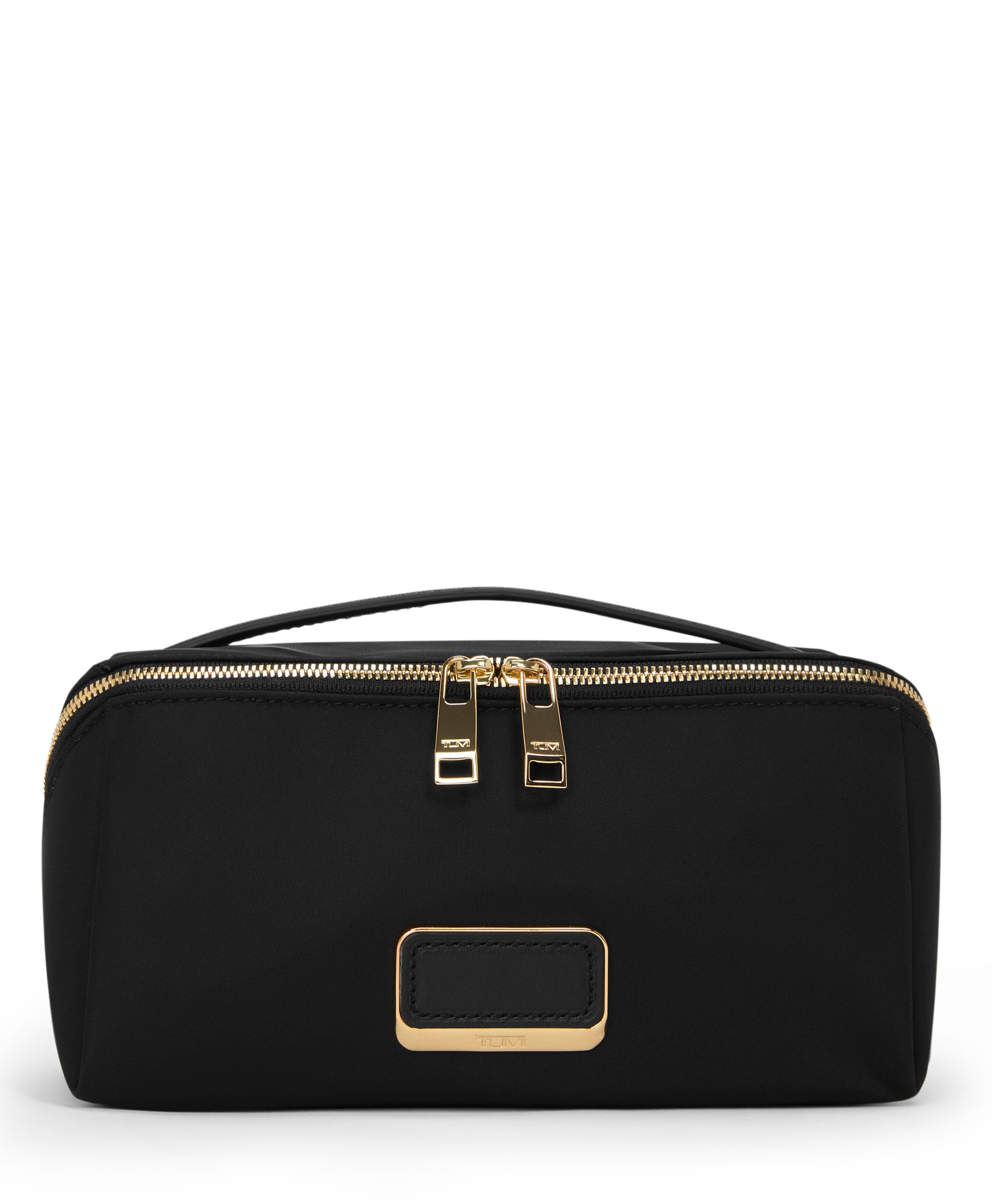 TUMI - Voyageur Dallas Cosmetic Bag - Lay-Flat Travel Makeup Organizer - Packable Travel Kit - Black with Gold Hardware