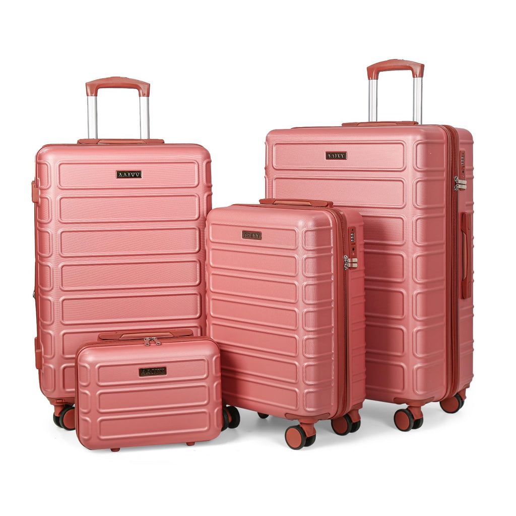 4 Piece Luggage Set Expandable ABS Travel Suitcase Set with Double Spinner Wheels TSA Lock Hardshell Durable Lightweight Traveling Luggage Sets Gift for Back to School (Rose Golden, 28in26in20in13in)