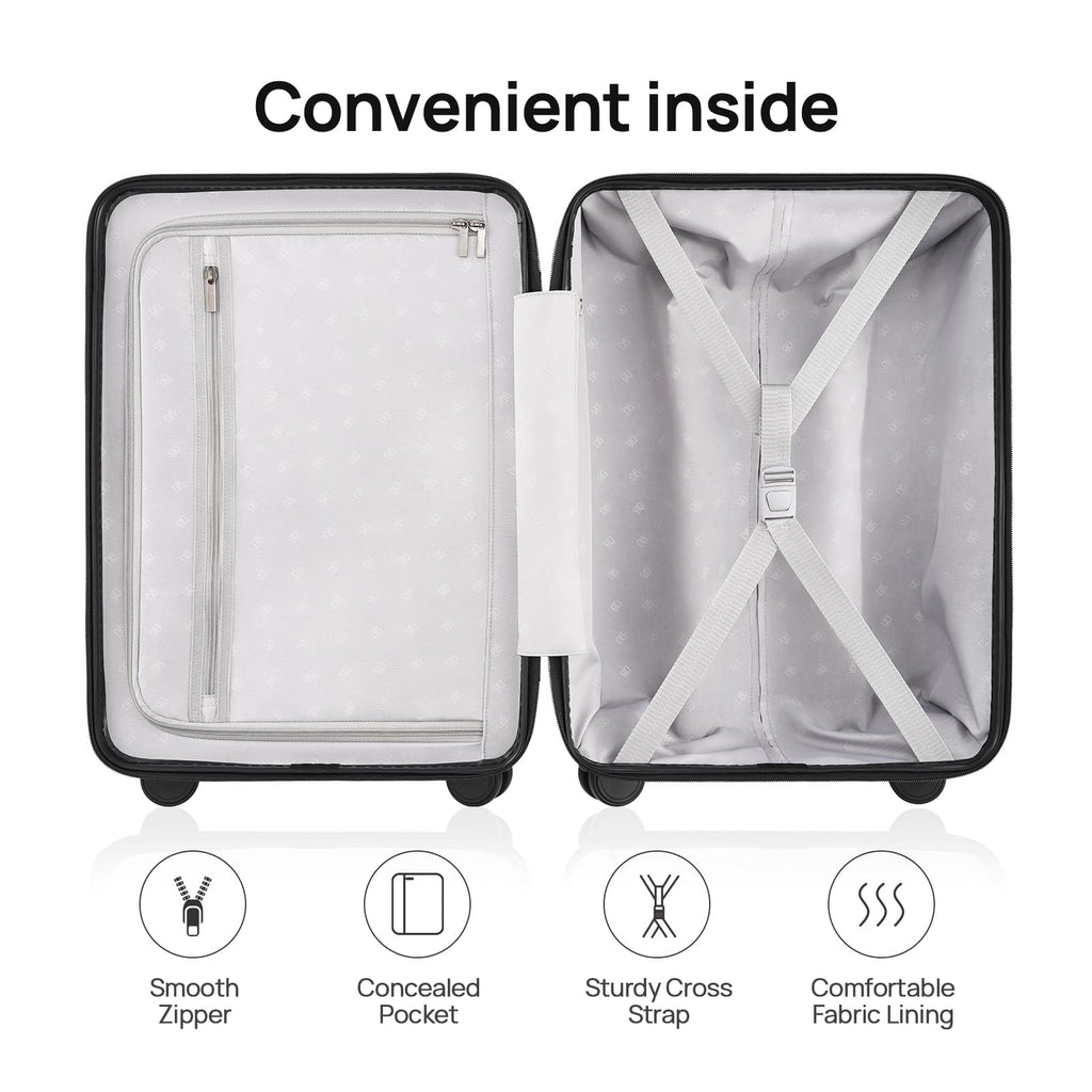 NINETYGO Carry On Luggage 22x14x9 Airline Approved, 20 Inch Luggage with Smooth Spinner Wheels, Lightweight, Hard Shell PC Suitcase Carry-On, Travel Luggage, TSA Approved (Lily White, Rhine Basic)