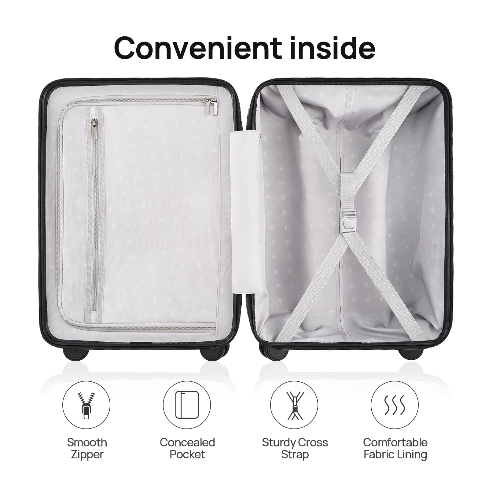 NINETYGO Carry On Luggage 22x14x9 Airline Approved, 20 Inch Luggage with Smooth Spinner Wheels, Lightweight, Hard Shell PC Suitcase Carry-On, Travel Luggage, TSA Approved (Lily White, Rhine Basic)