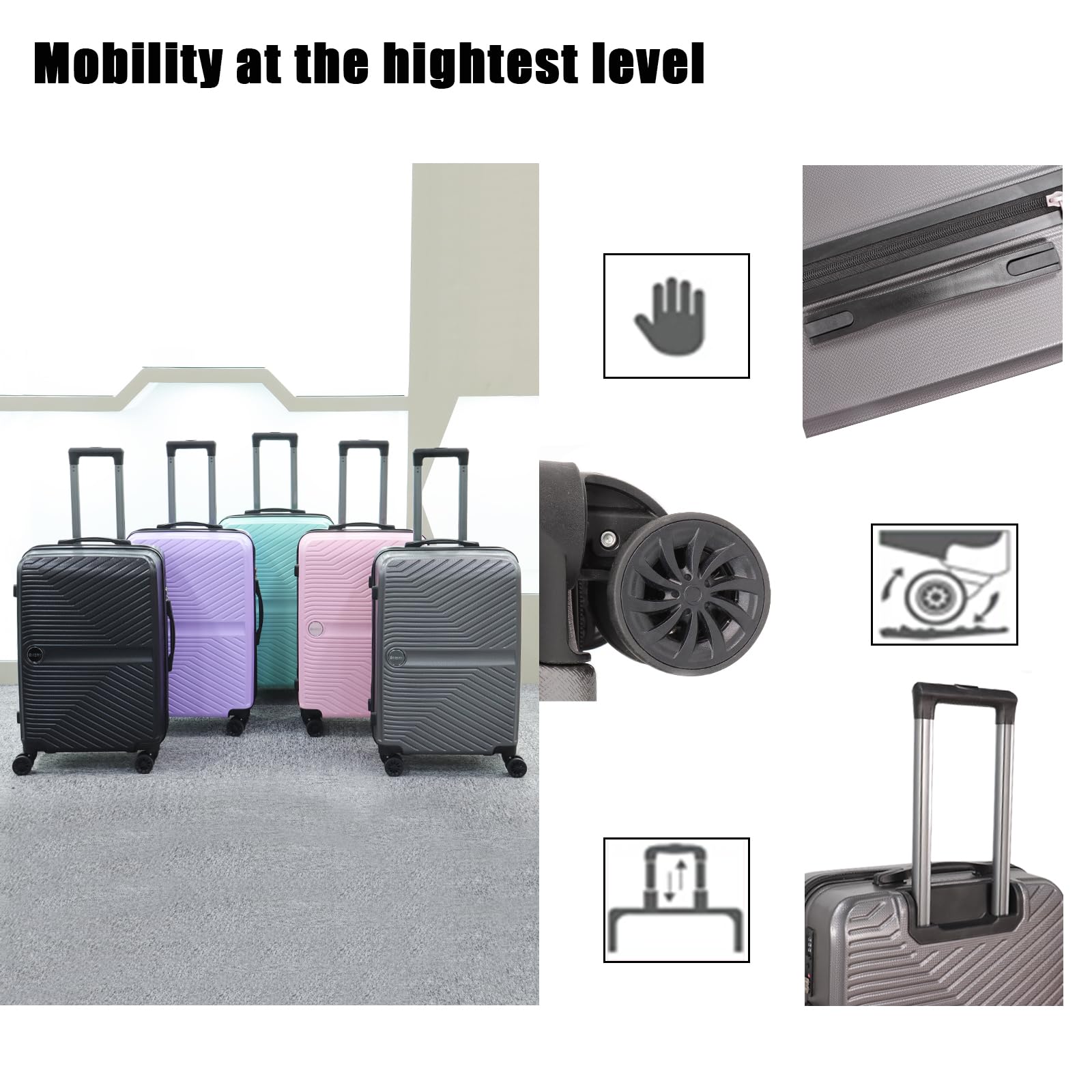 OMBRY Luggage Set 3 Pieces -Suitcase Set - Luggage with Wheels - Check-in Luggage - PC + ABS Durable Suitcase Rotating Silent Wheels 3-Piece 20/24/28 Mint Green (grey)