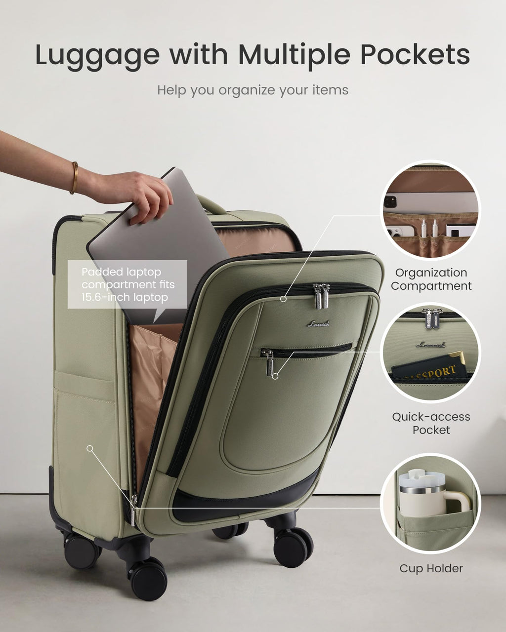 LOVEVOOK Carry On Luggage 22x14x9 Airline Approved, Softside Suitcase with Spinner Wheels for Men Women, 22 Inch Rolling Luggage with TSA Lock Multiple Compartments for Travel Business Trip