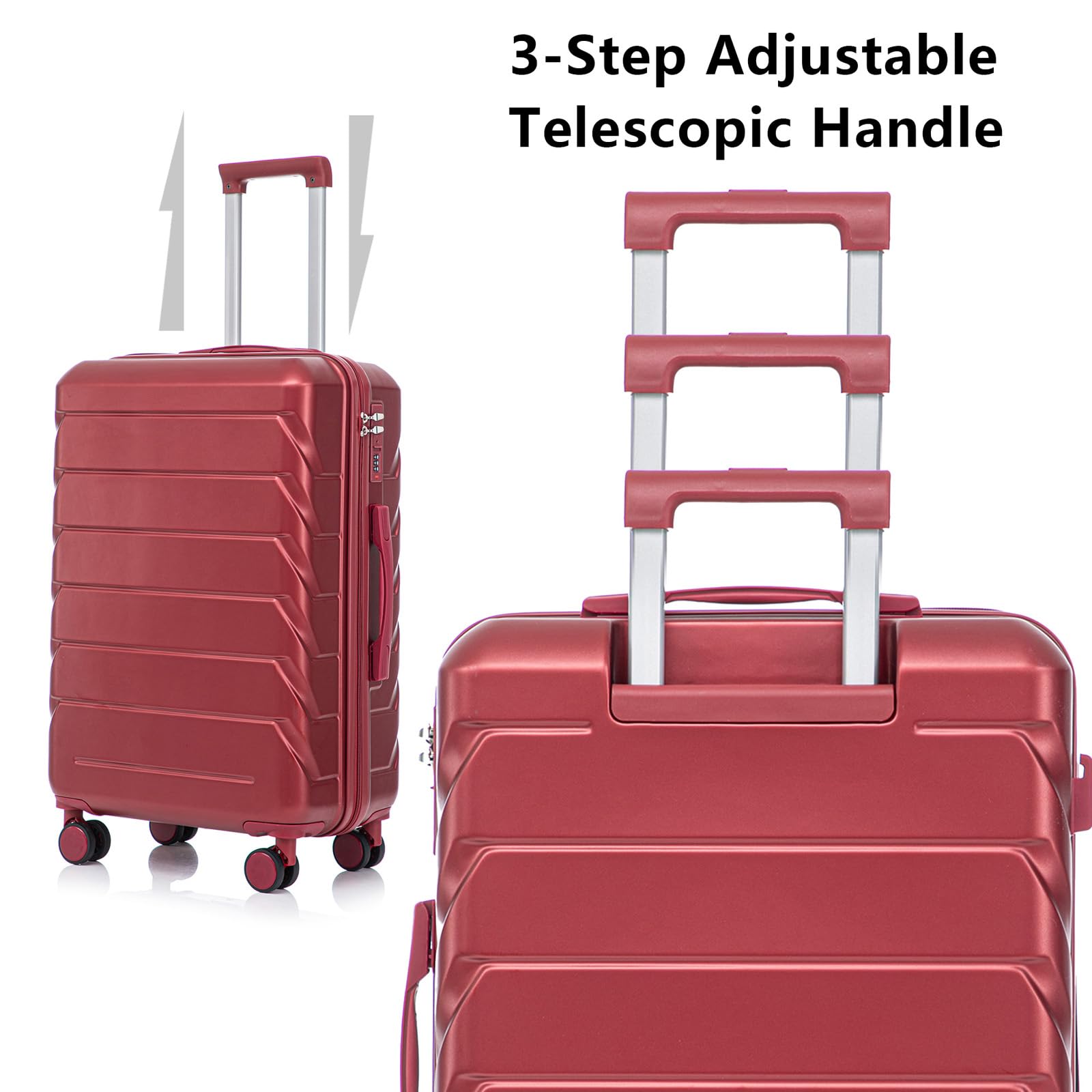 Ningering Wine Red 3 Piece Luggage Set, ABS Hardshell Suitcase with Spinner Wheels, Travel Carry on Suitcases with Combination Lock, 20/24/28 Inch (WINE RED)
