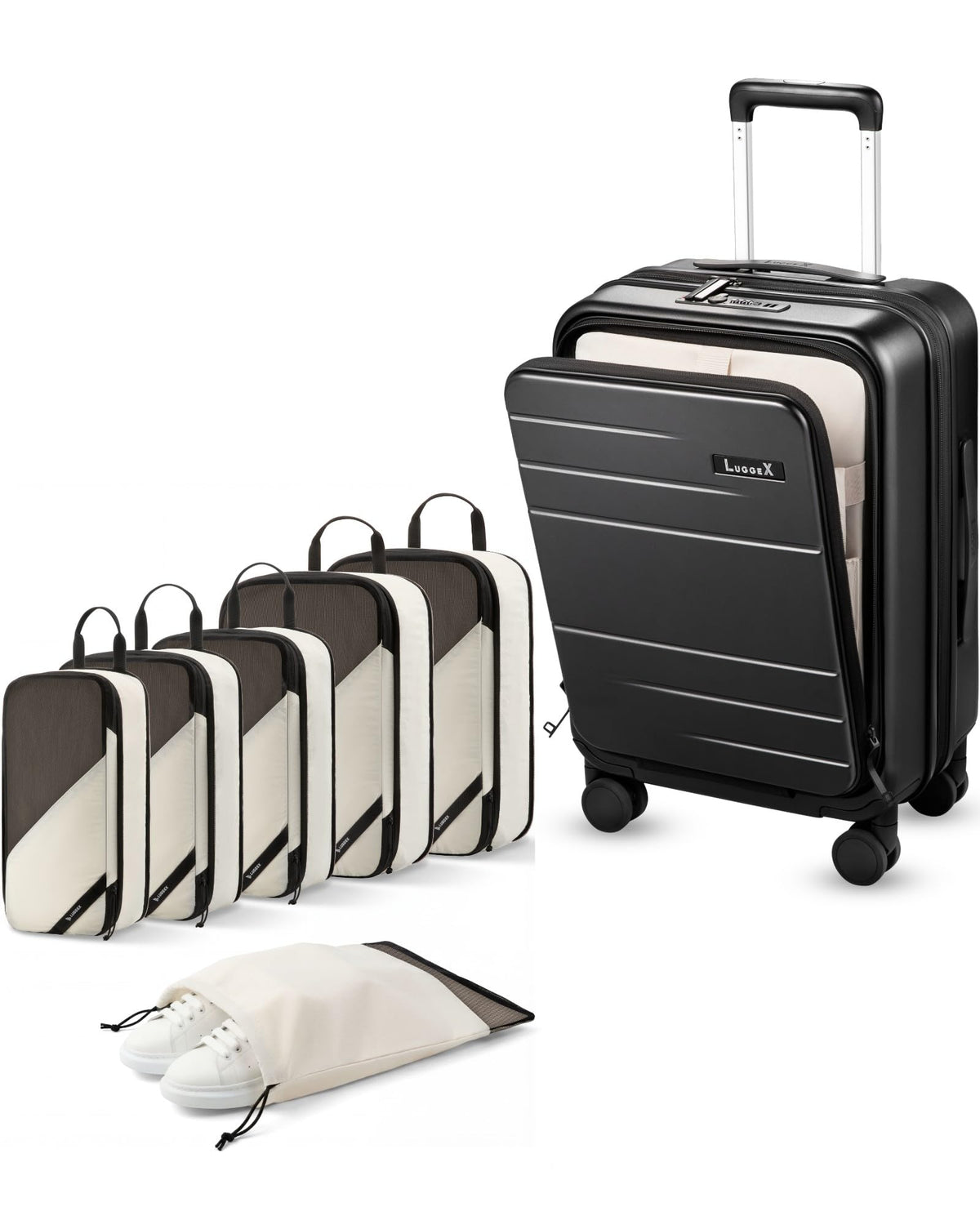 LUGGEX Carry On Luggage and 6 Set Travel Packing Cubes Bundle – Travel Essentials