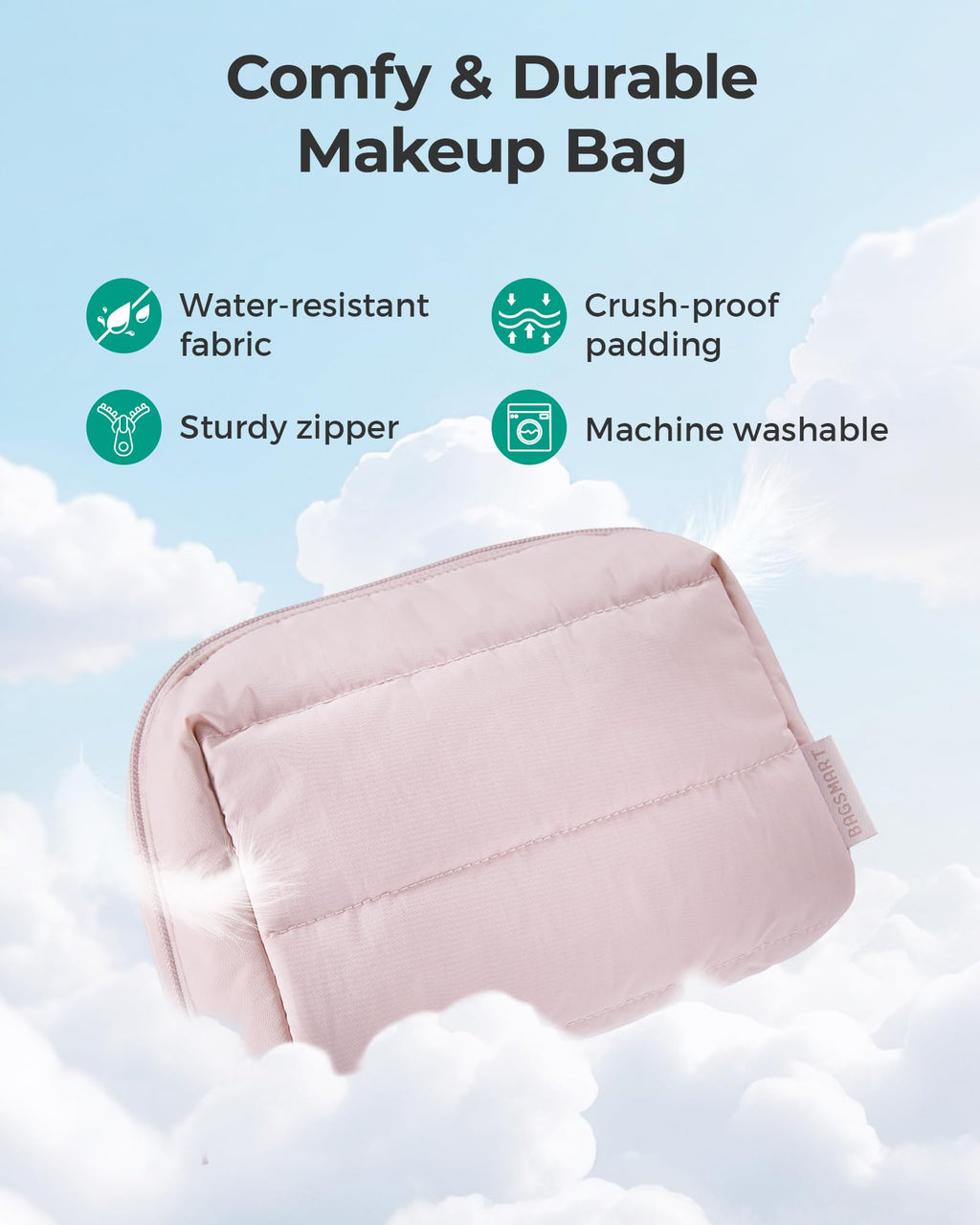 BAGSMART Travel Makeup Bag, Wide Opening Cosmetic Bag Compact & Spacious, Water-Resistant Travel Organizer Pouches for Women (Black)