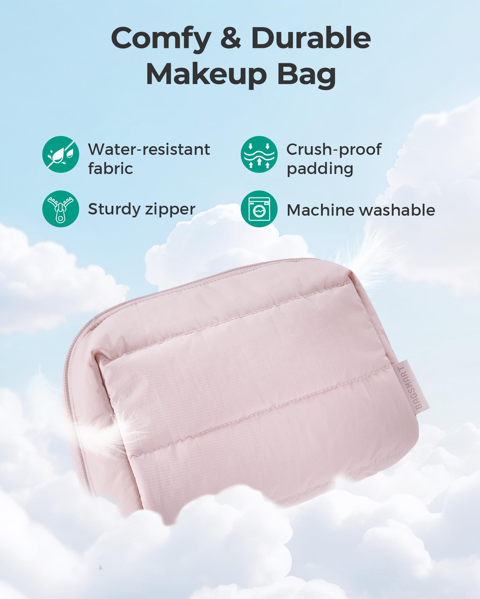 BAGSMART Travel Makeup Bag, Wide Opening Cosmetic Bag Compact & Spacious, Water-Resistant Travel Organizer Pouches for Women (Black)