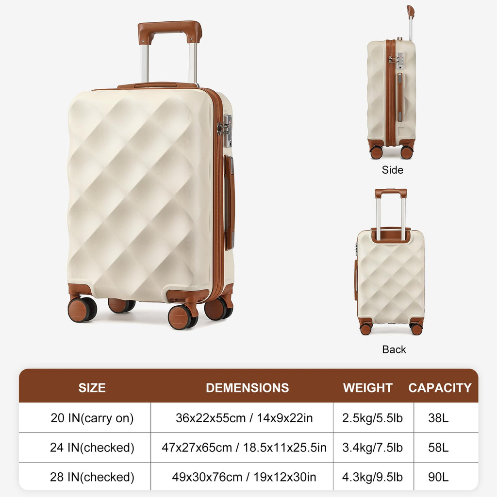 Somago 2 PieceLuggage Set (20"/24") with Duffel Bag and Toiletry Bag, Carry On Luggage Airline Approved with YKK Zipper TSA Lock ABS Hardside Luggage Spinner Wheels