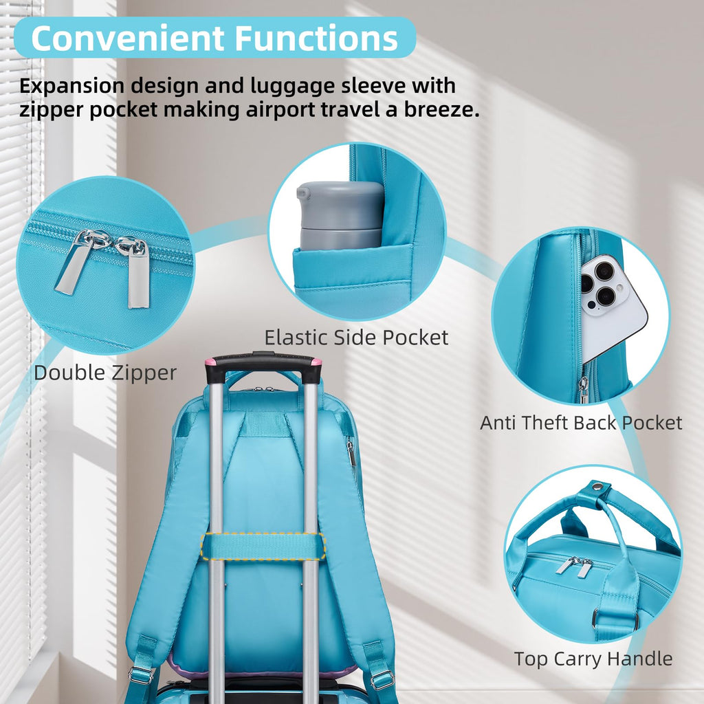 LARVENDER Carry on Luggage 22x14x9 Airline Approved Hardshell Suitcase with Wheels TSA Lock, PC+ABS Lightweight Suitcase Set for Women with Travel Backpack, Cotton Candy, 3 Piece Set