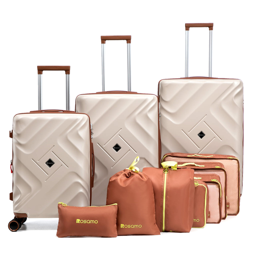 Rosamo 10 piece Luggage Set Expandable Suitcase 22x14x9 Airline Approved Carry on, ABS Hard Case Suitcases with Spinner Wheels,TSA Lock
