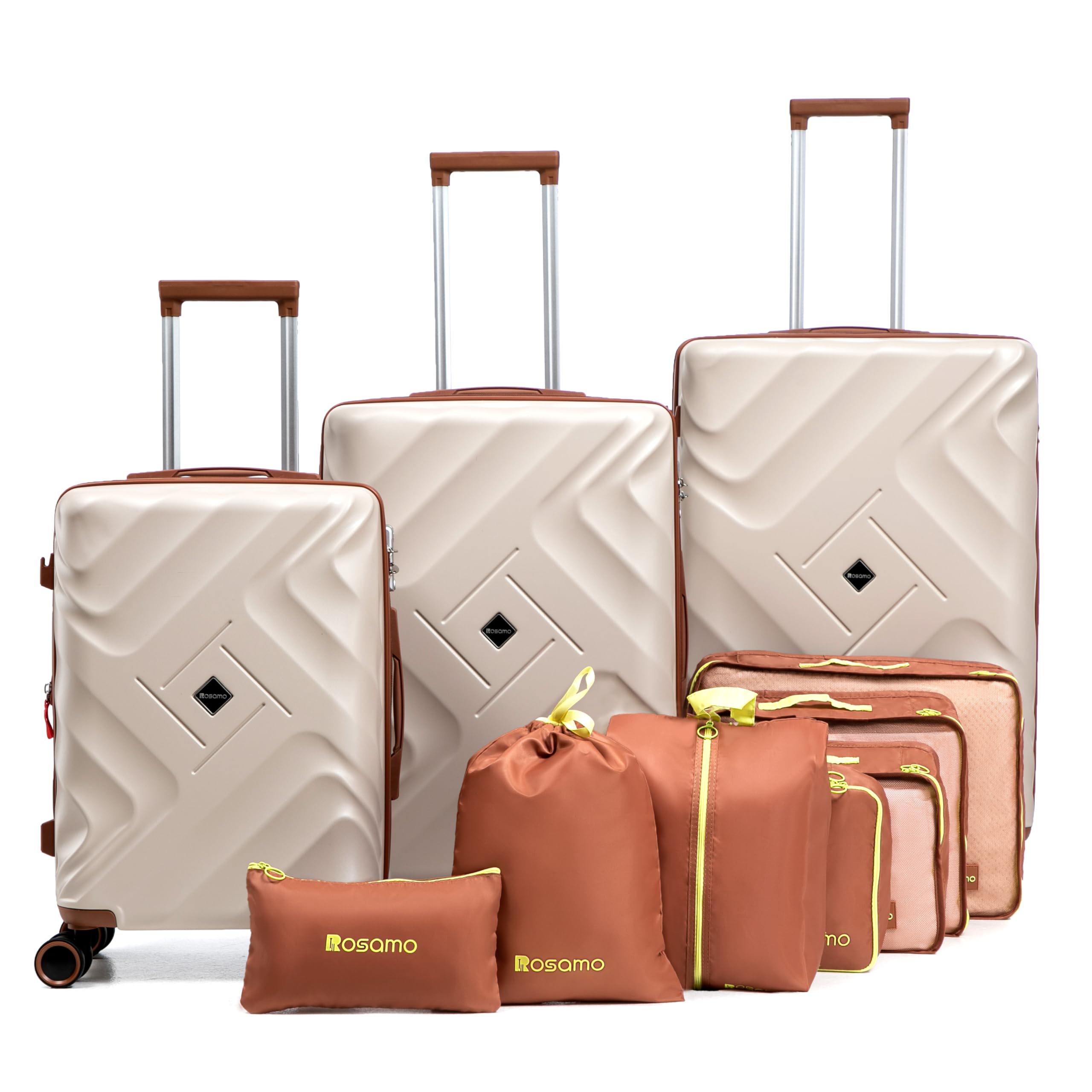 Rosamo 10 piece Luggage Set Expandable Suitcase 22x14x9 Airline Approved Carry on, ABS Hard Case Suitcases with Spinner Wheels,TSA Lock