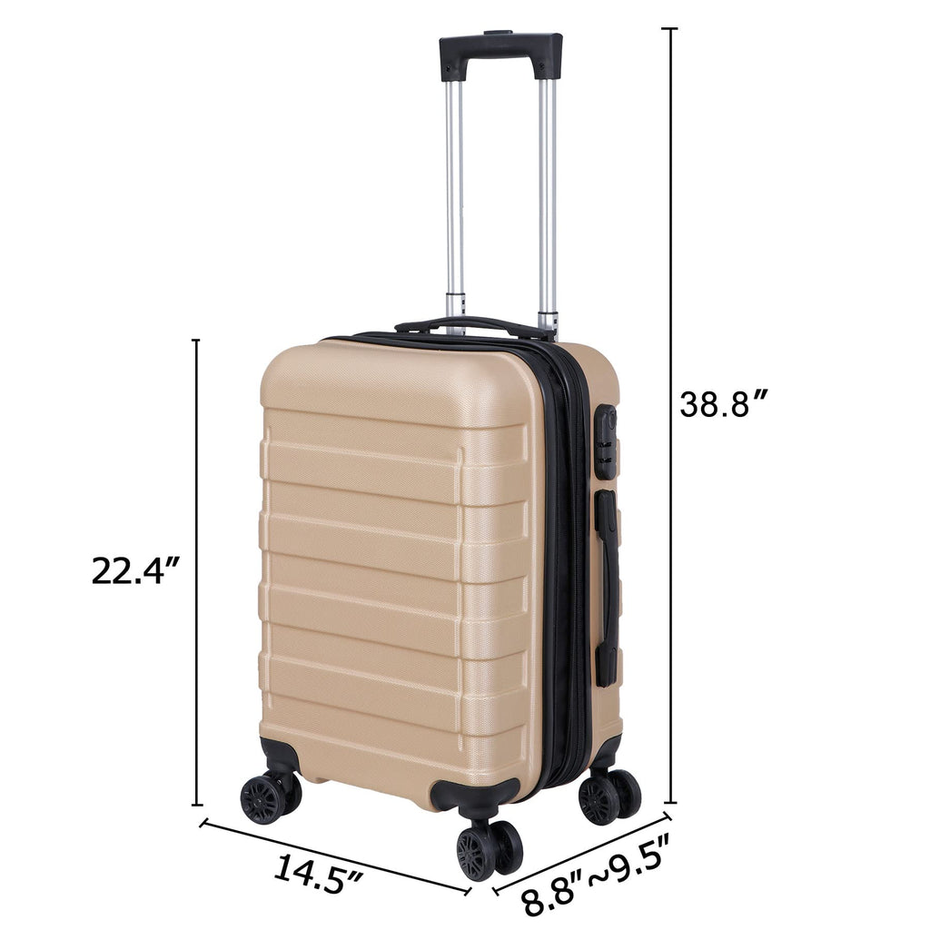 SUPER DEAL 21 Inch Expandable Suitcase Hardside Carry On Travel Luggage with Spinner Wheels Height Adjustable Handle, Champagne