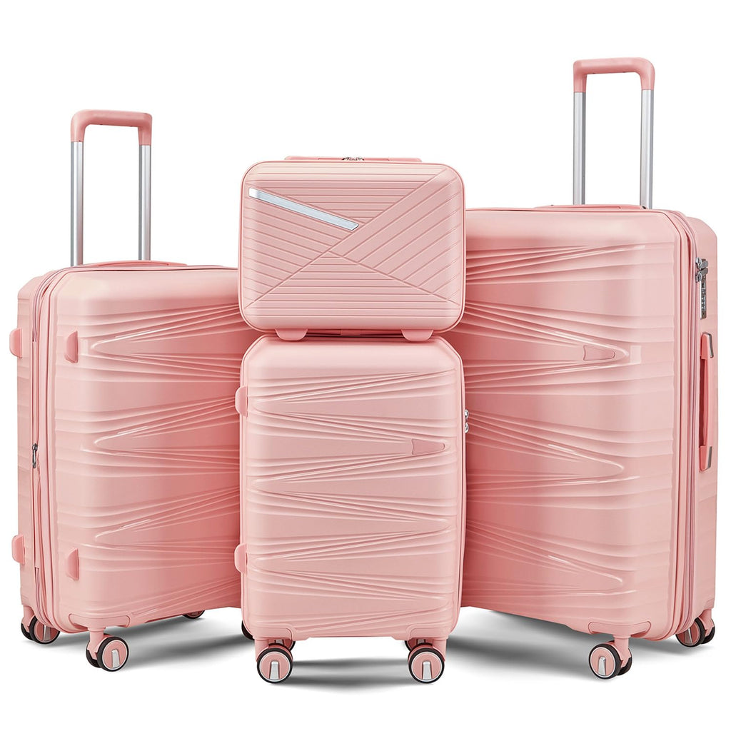 TRAVELEO 4 Piece Expandable Hardshell Pink Luggage Sets with Spinner Wheels, Lightweight Travel Suitcase Set with TSA Locks, 20 inch Carry On for Women (Pink, 4 Piece Set)