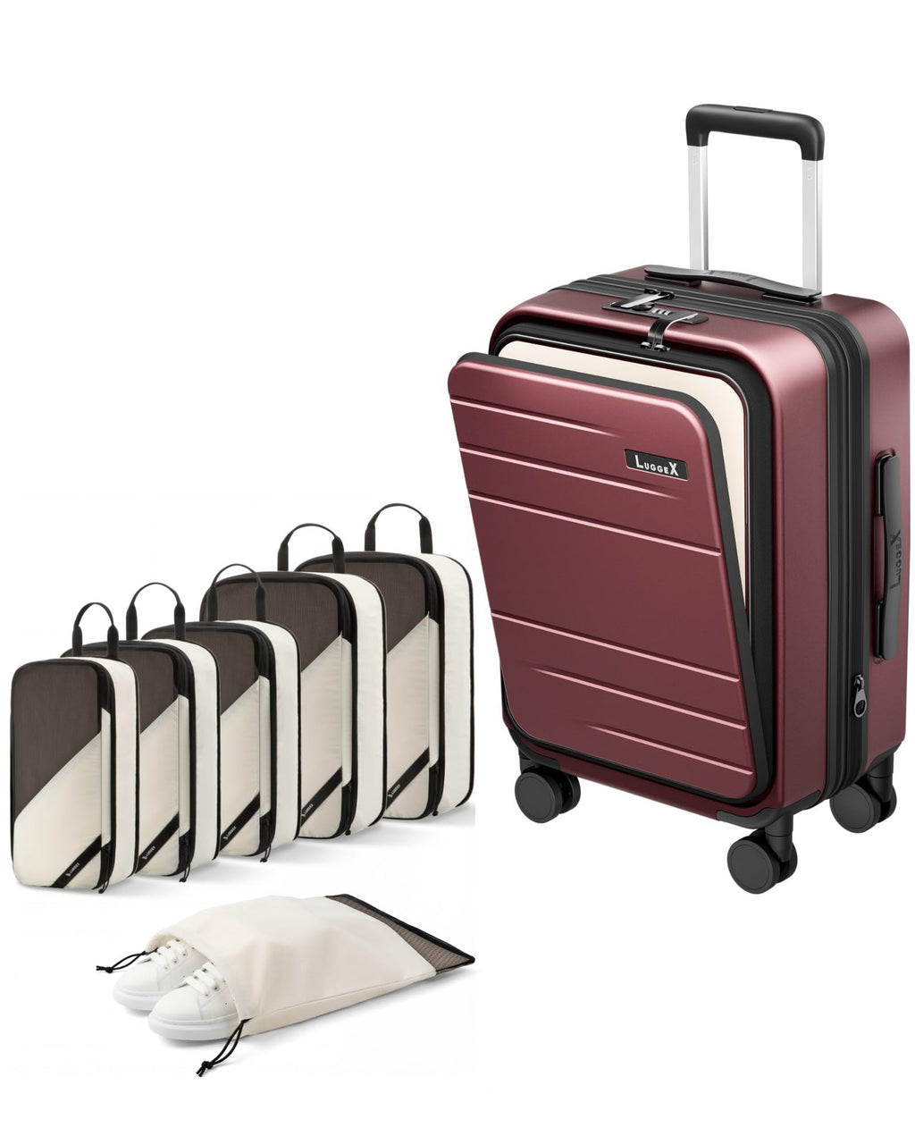 LUGGEX Carry On Luggage and 6 Set Travel Packing Cubes Bundle – Travel Essentials