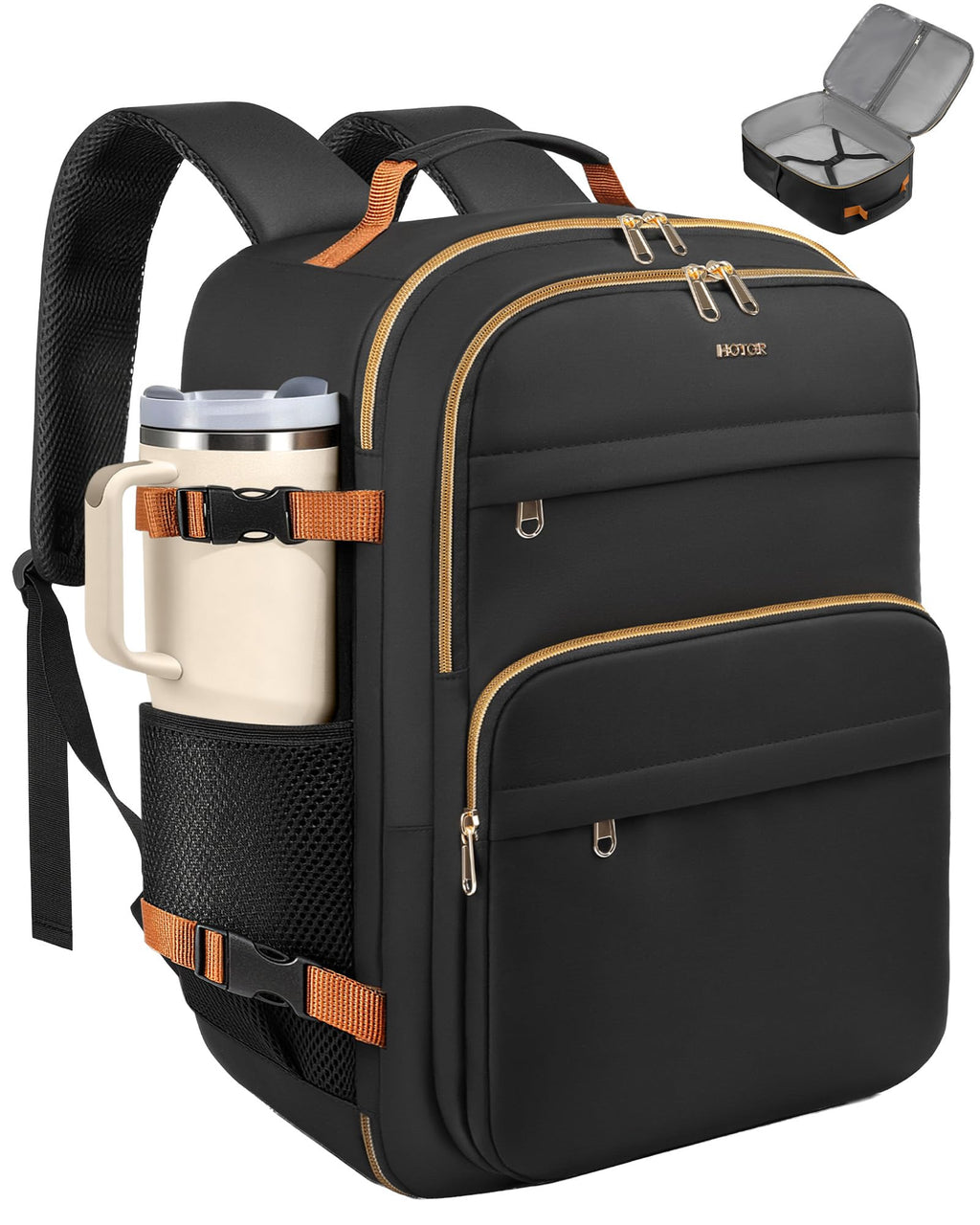 HOTOR Travel Backpack for Women - Large 15.6inch Laptop Computer Bag Water-Resistant Carry on Backpack Flight Approved Personal Item Travel Bag for Work, Business, College, Black, 13.0" x 7.9" x 17.3"