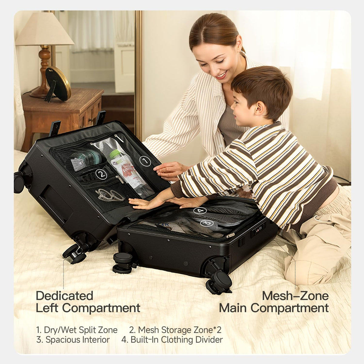 DTA Nova 20-inch Carry On Luggage for Kids with Seat, Mom's Must-Have Suitcase Stroller, Adjustable Handle, Hard Shell PC Suitcase for Family