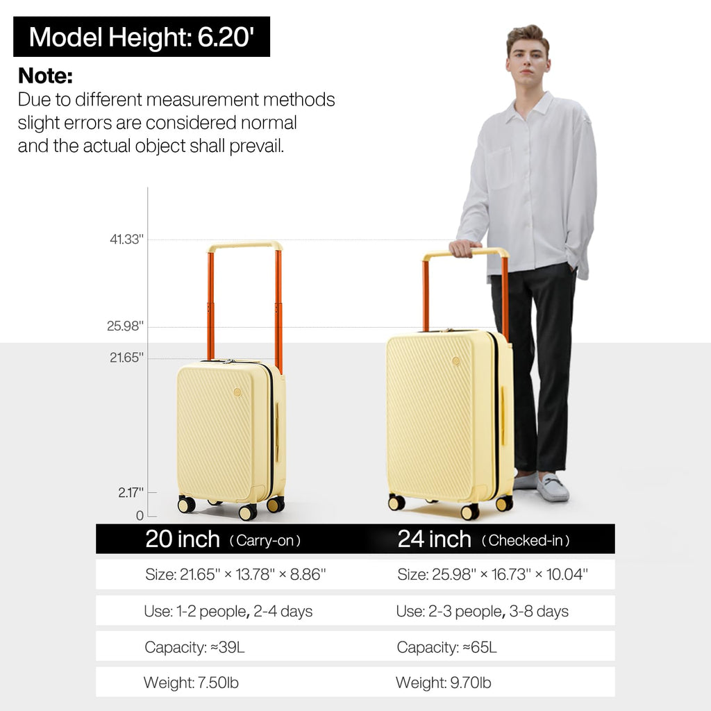 mixi Luggage Suitcases with Spinner Wheels,Upgrade Wide Handle PC Hardshell Rolling Travel Suitcase with TSA Lock, Checked-Medium 24-Inch, Lark Yellow