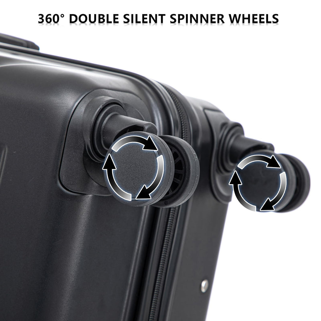 Ningering Black 3 Piece Luggage Set, ABS Hard Case Luggage Sets with Spinner Wheels, Hardshell Carry on Suitcase, Travel Suitcase with Combination Lock, 20/24/28 Inch (Black)