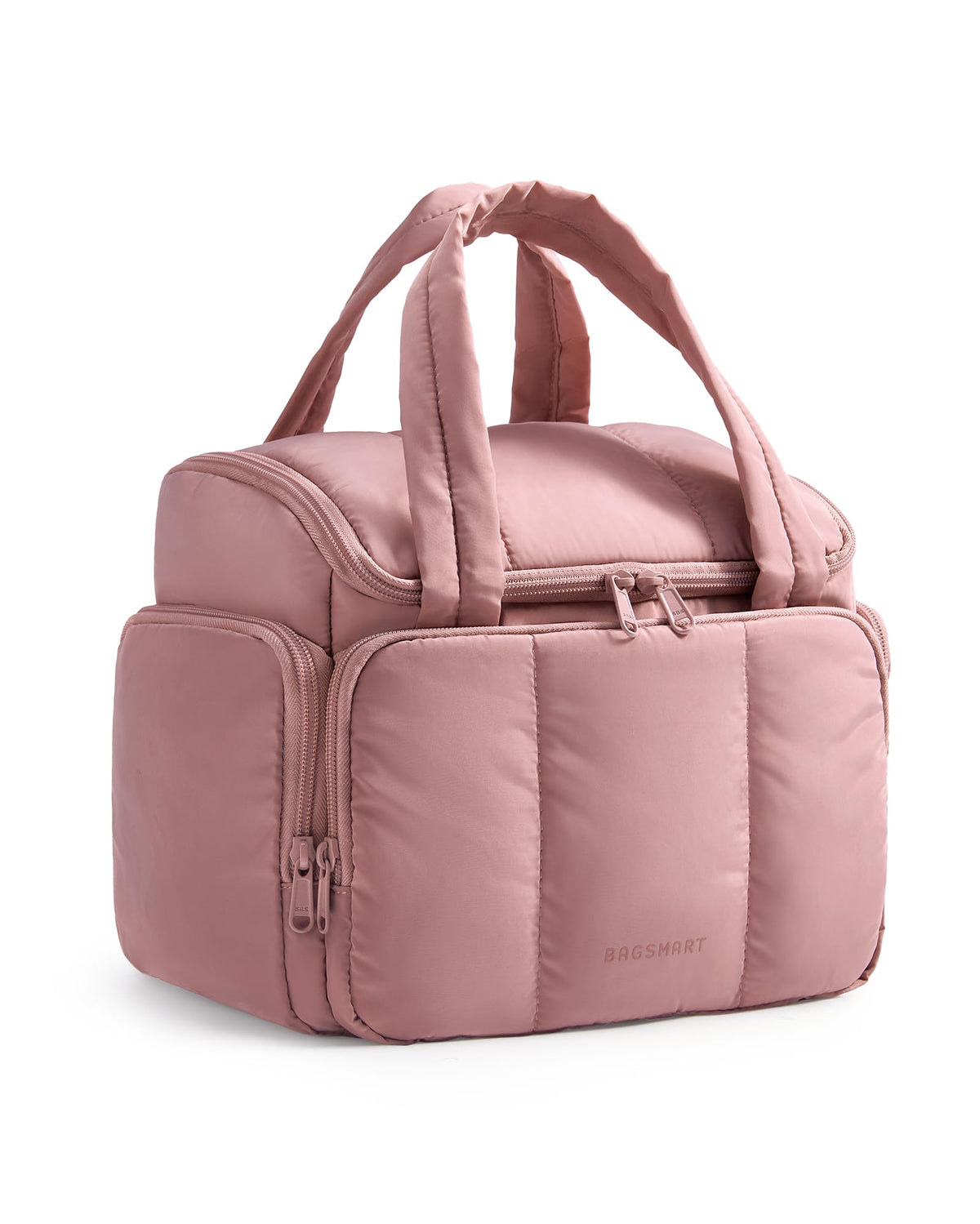 BAGSMART Travel Toiletry Bag for Women with Puffy Water-Resistant Fabric, Roomy Makeup Bag Organizer for Travel-Sized Toiletries & Accessories (Nude Pink)