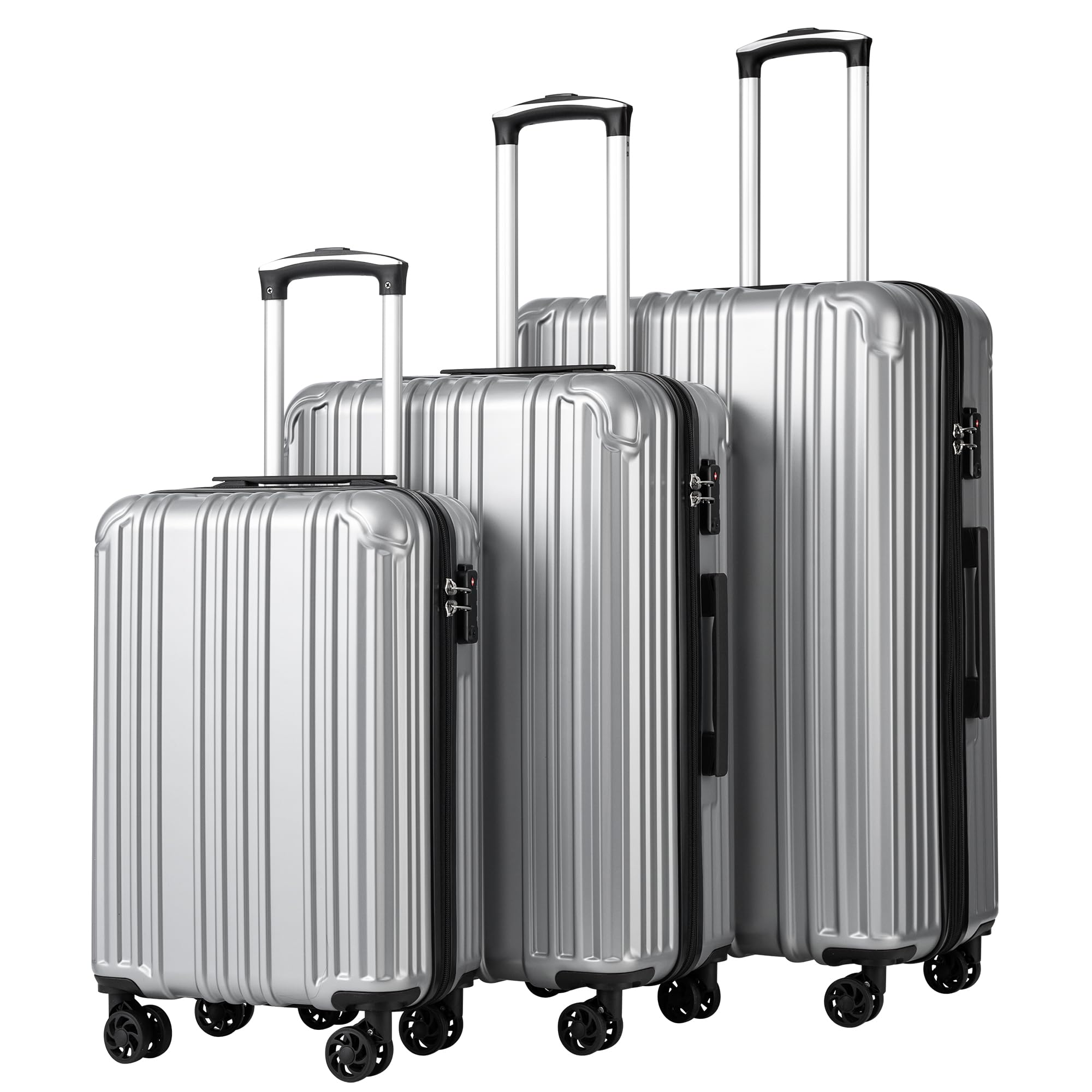 COOLIFE Luggage Expandable Suitcase PC+ABS 3 Piece Set with TSA Lock Spinner Carry on 20in24in28in (Sliver, 3 piece set)