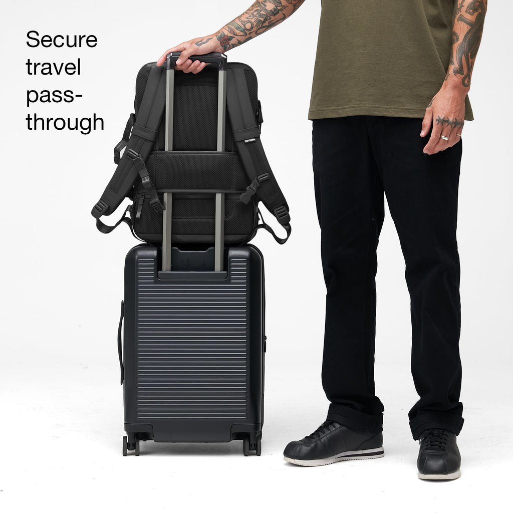 Incase A.R.C. Travel Backpack 38L – Expandable Carry On Luggage, Fits up to 17" Laptop – Butterfly Opening, Quick Access Pocket, Shoe Storage – Airplane Travel Essentials, Weekend Bag – Black