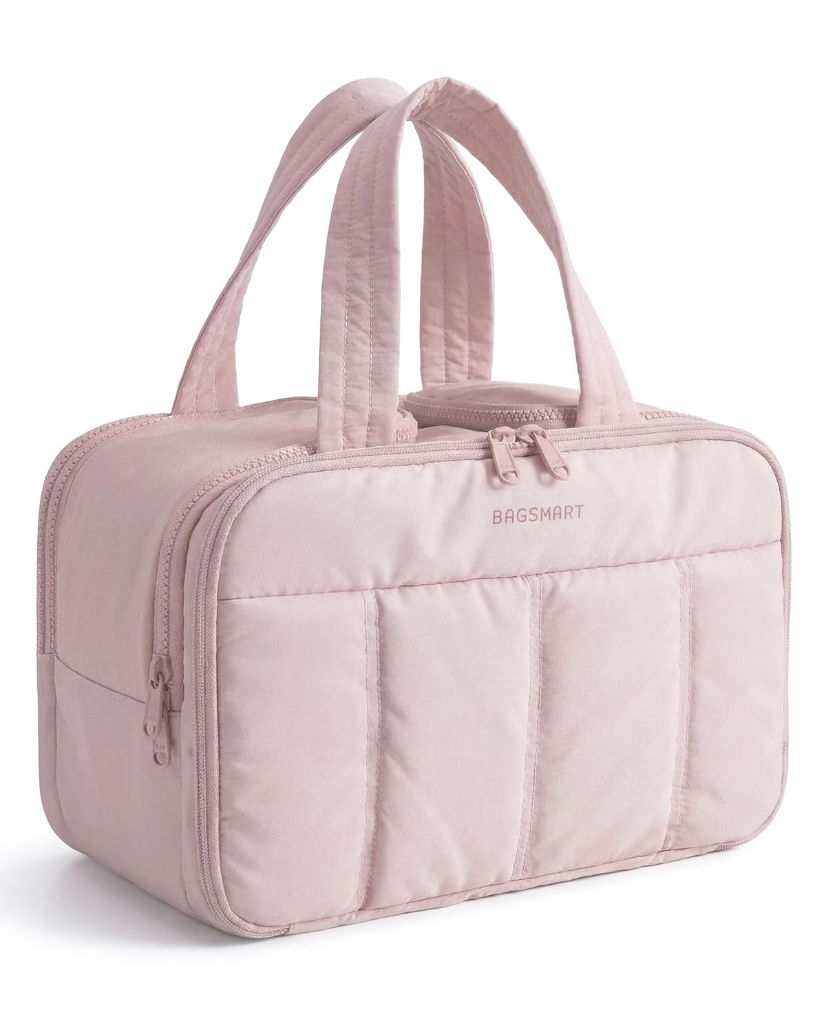 BAGSMART Travel Toiletry Bag, Puffy Large Toiletry Bag for Women, Lightweight Cosmetic Makeup Bag Organizer with Handle for Traveling, Accessories, Essentials, Toiletries (Pink)