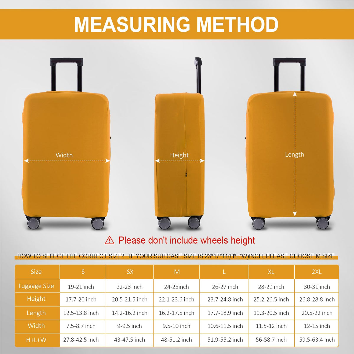 RainVillage Travel Luggage Cover - Scratch-Resistant Fit 19-31 Inch Suitcase Protector (Yellow, M(24-25 inch))
