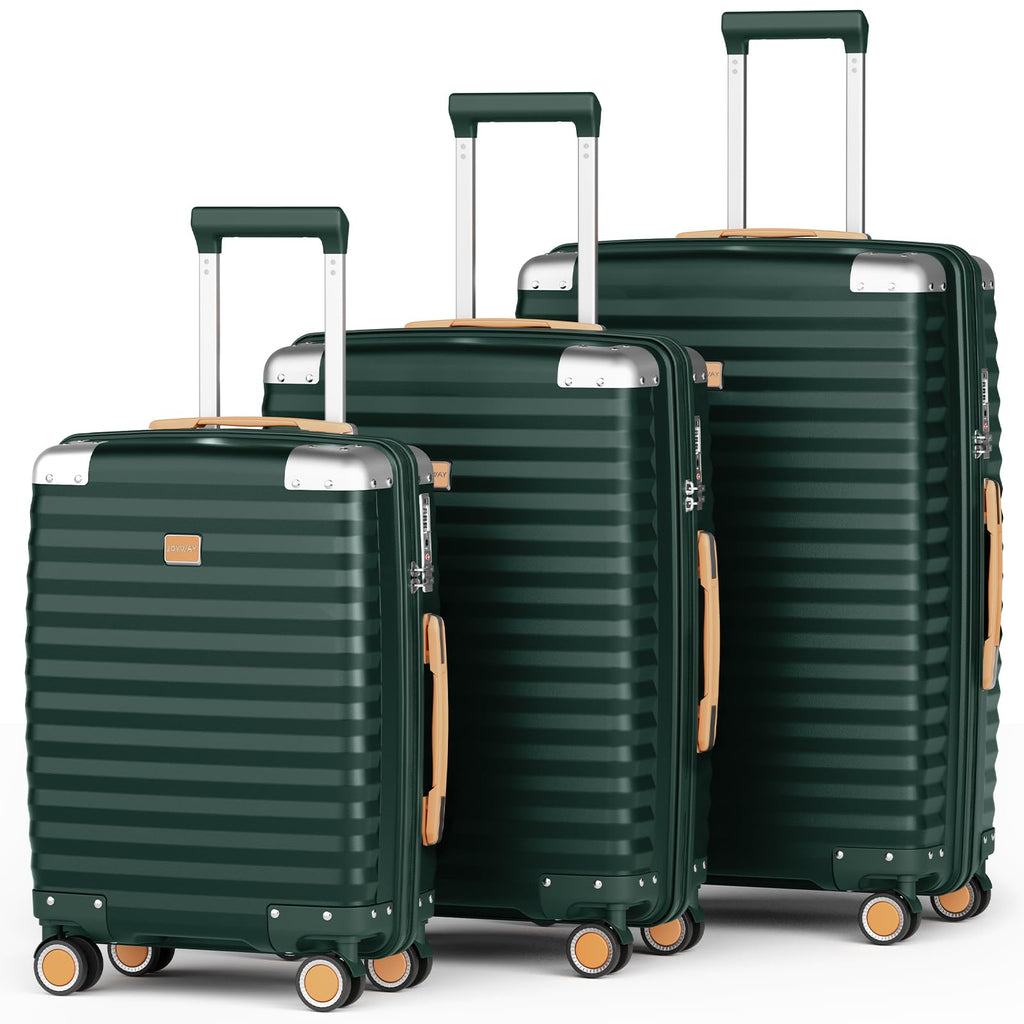 Joyway Hard Shell Luggage Sets 3 Pieces with Spinner Wheels, Lightweight Suitcase Set with Tsa Lock and Corner Protectors, Suitable for Travel Women and Men (Green, 20''/24''/28'')