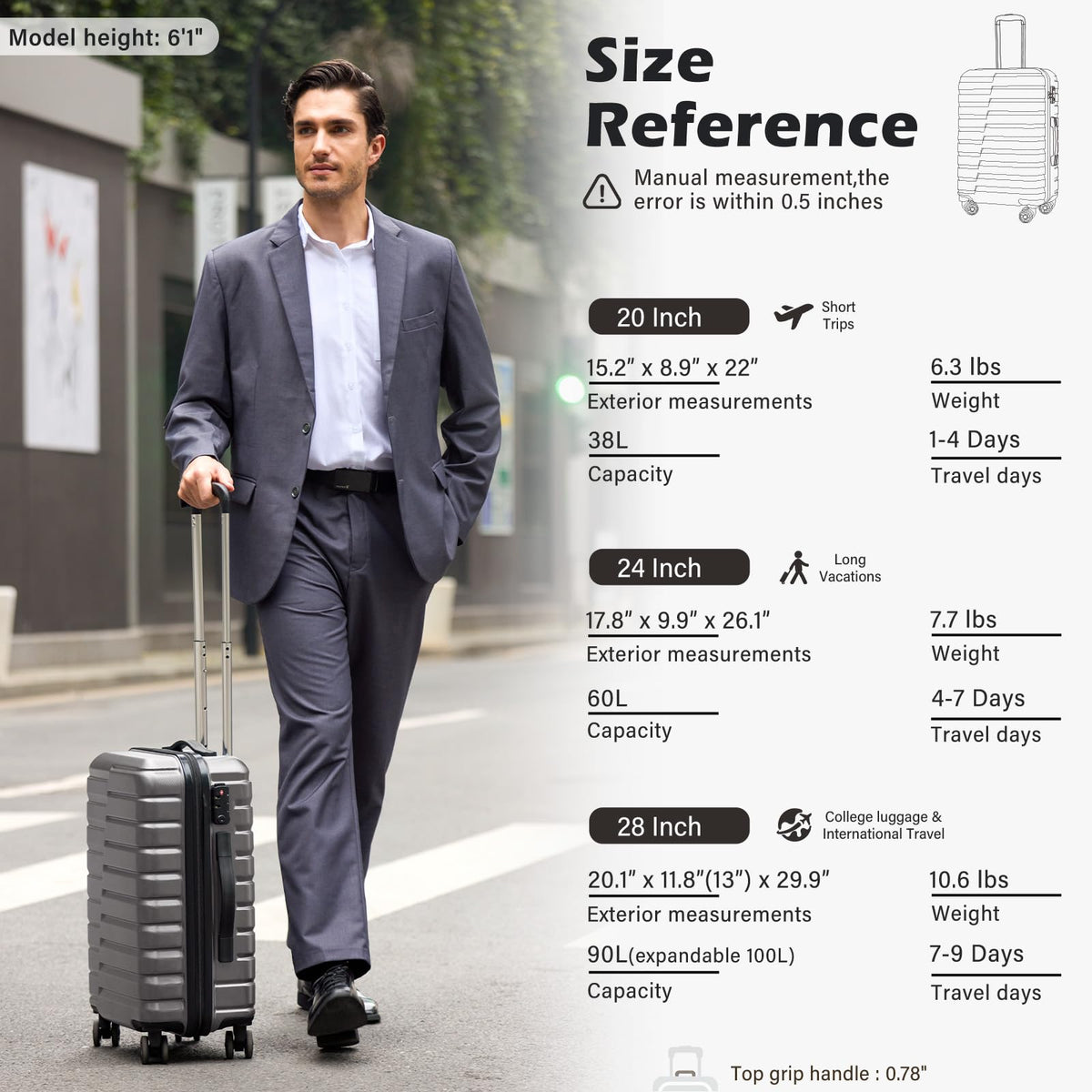 Coolife Carry On Luggage Airline Approved with Spinner Wheels, Hard Shell Suitcase TSA Lock Lightweight Travel Luggage 20-inch,Gray