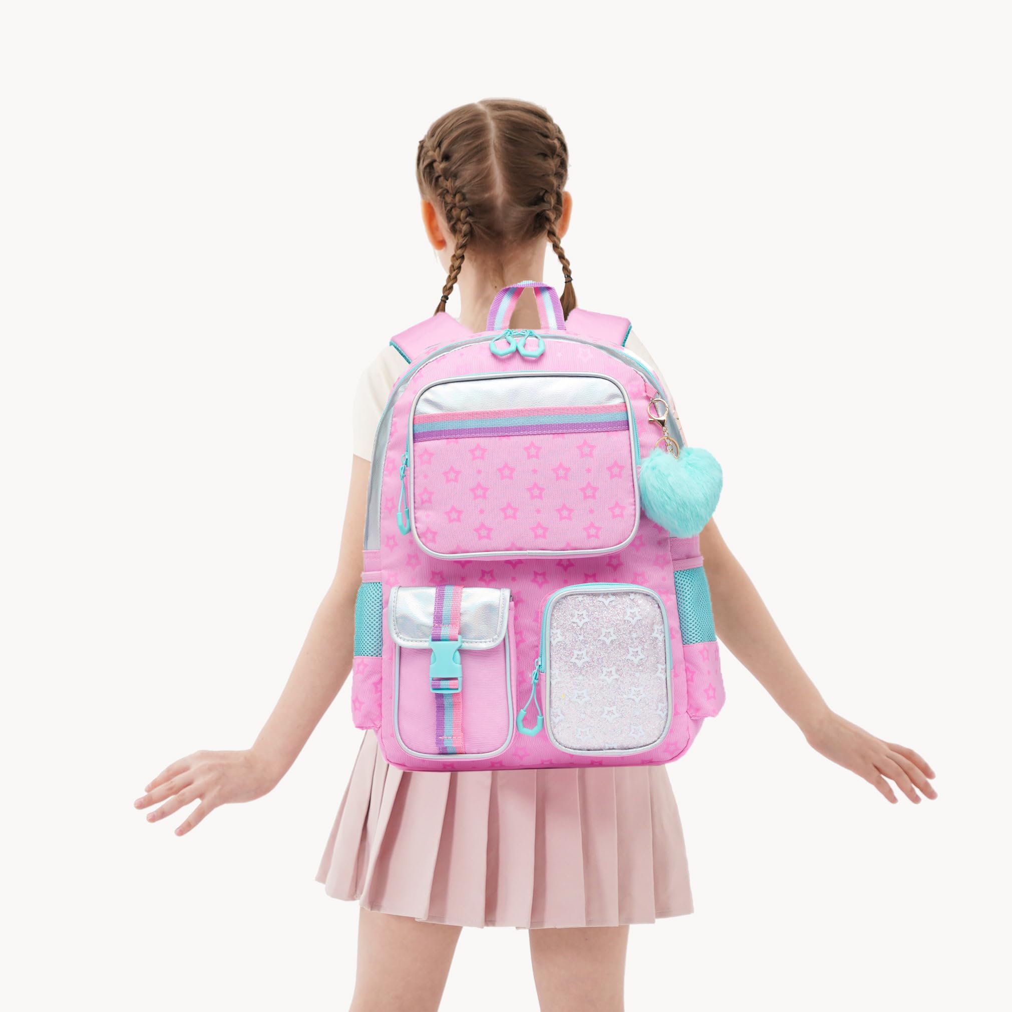 Meetbelify Backpack with Wheels for Girls Rolling Backpack Cute Carry on Backpack for Elementary Student