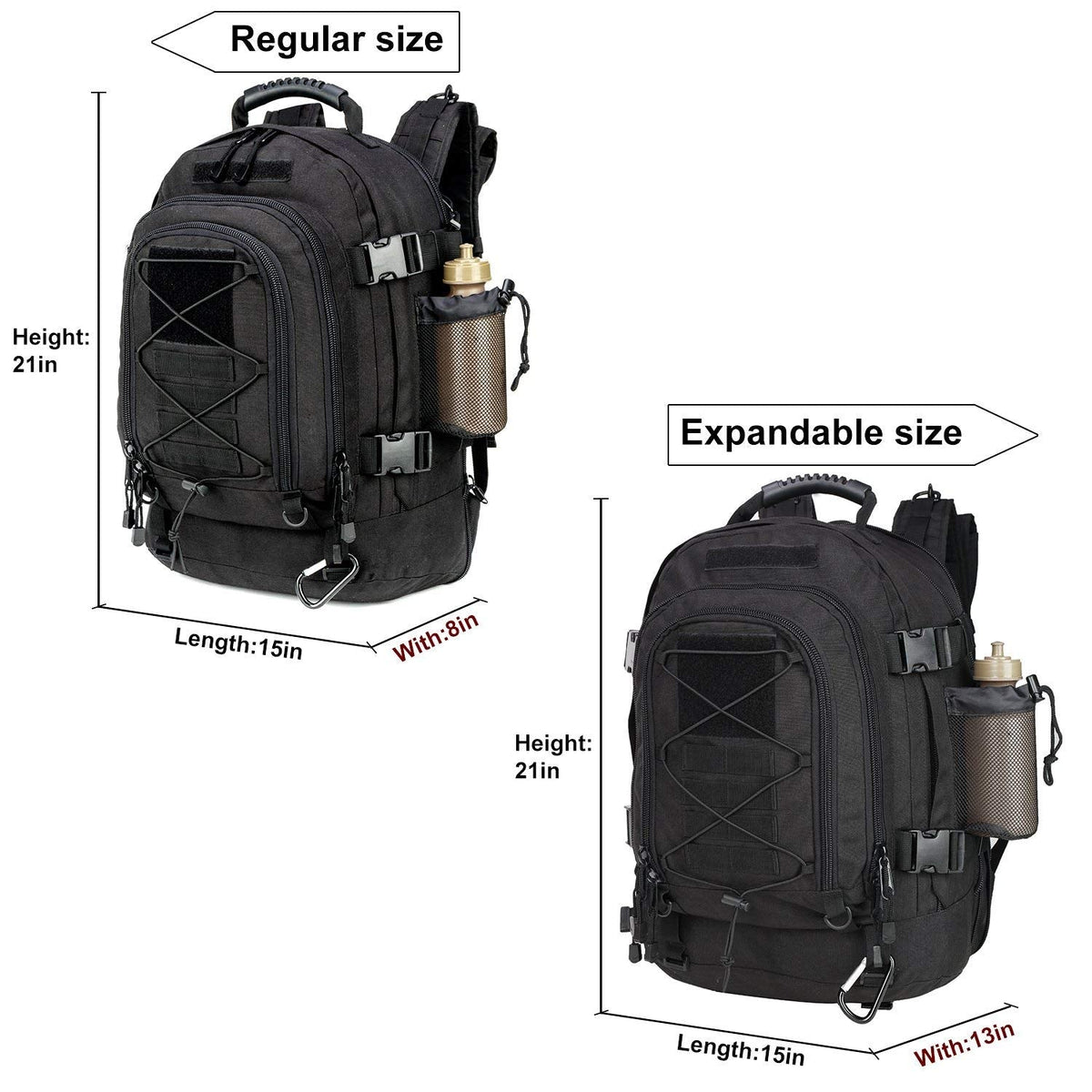 Military Expandable Travel Backpack Tactical Waterproof Work Backpack for Men(BLACK)