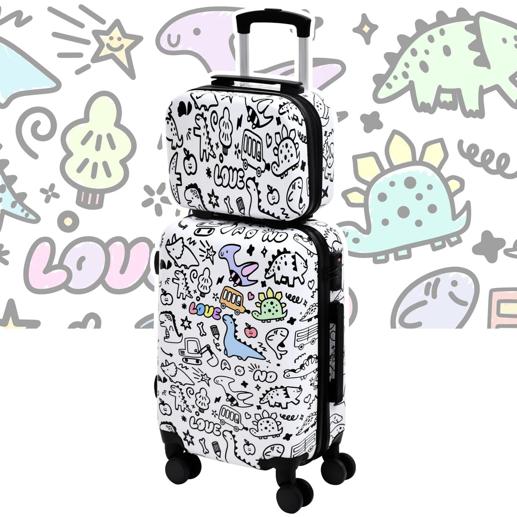 smilesun 2PCS Kids Luggage Set with DIY Coloring, 14" & 20" Lightweight Travel Carry On Suitcase with Spinner Wheels, TSA Lock