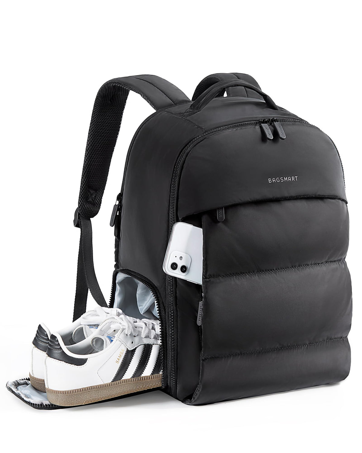 BAGSMART 30L Travel Backpack for Women, Carry on Backpack for Airplanes, Gym Backpack with Shoe Compartment, Lightweight Travel Bag Fits 15.6 Inch, Water-Resistant, Black