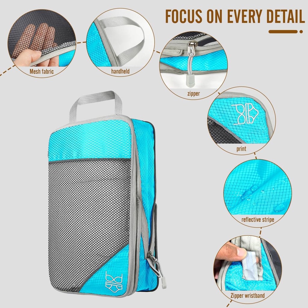 8 Set Compression Packing Cubes for Travel, Expandable Luggage Organizer with Shoe Bag & Laundry Bag - Lightweight Suitcase & Backpack Travel Essentials (Sky Blue)