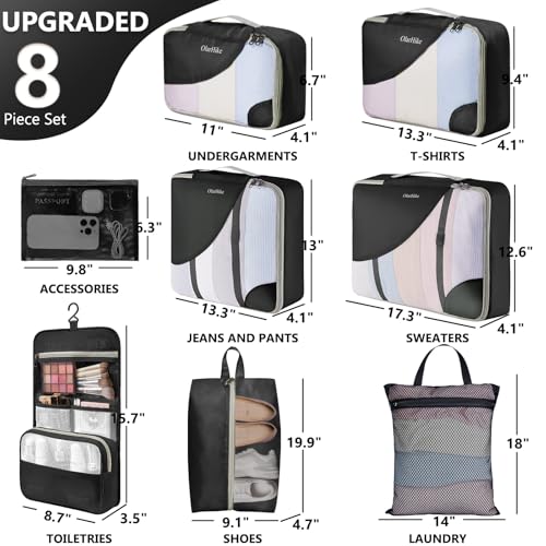 8 Set Packing Cubes for Travel, Gifts for Women Mom,Anti-Tearing Suitcase Organizer,OlarHike Vacation Essentials & Accessories for Cruise Ship
