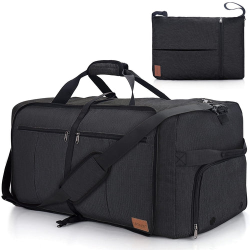 80L EXTRA LARGE Duffle Bag for Travel, 26" Foldable Travel Duffel Bag with Shoe Compartment for Men Women, Waterproof & Tear Resistant (Black, EXTRA LARGE, 80L)
