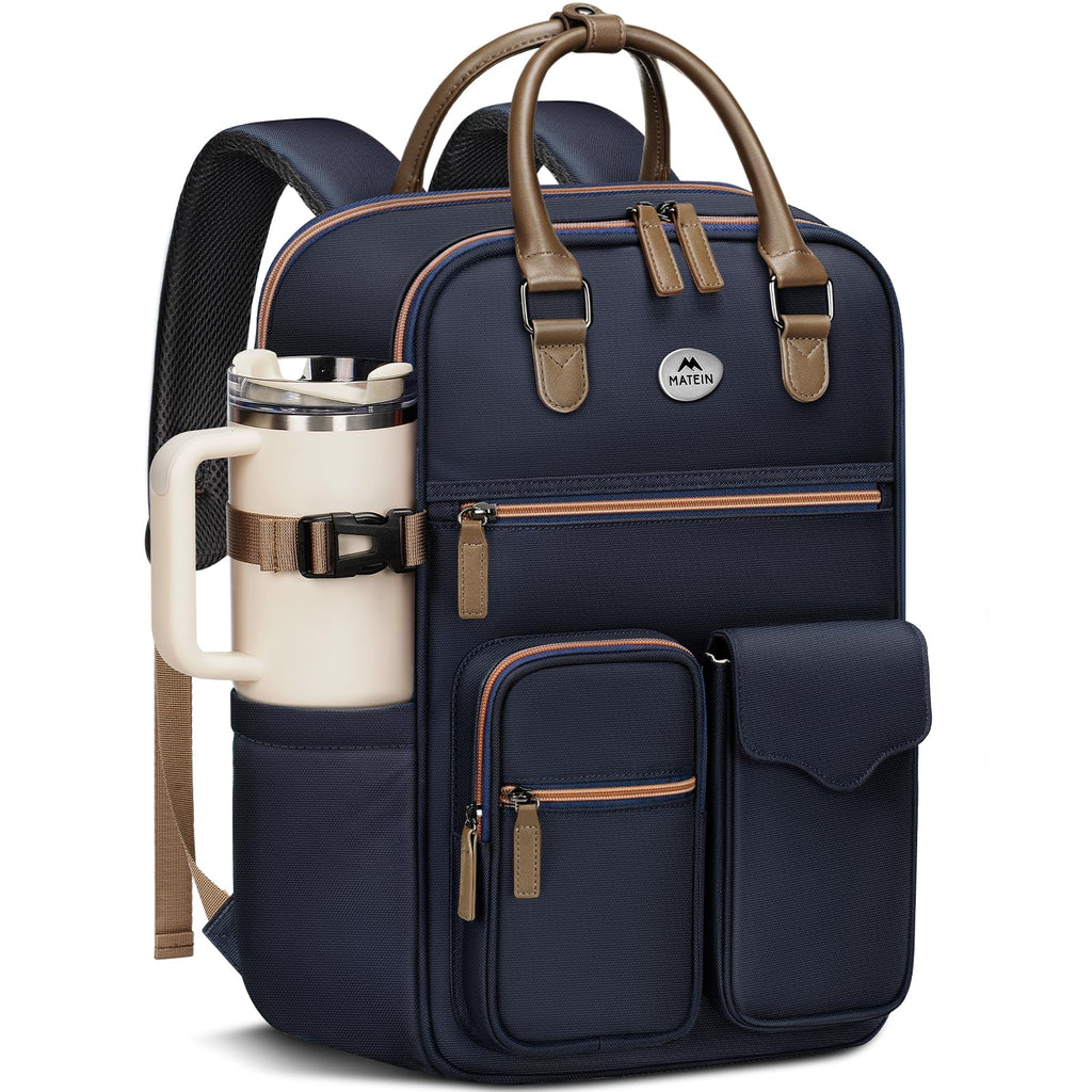 MATEIN HER Backpack Purse for Women, Personal Item Travel Backpack with Folder pocket, Trendy Ladies Shoulder Laptop Backpacks Rucksack Tote Bag for Coach Lawyer Office Work, Fit 15.6" Laptop