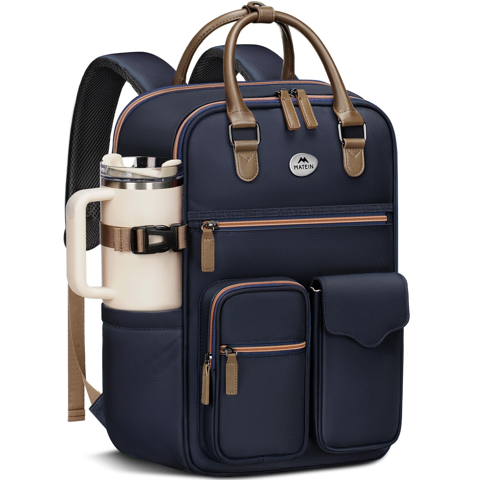 MATEIN HER Backpack Purse for Women, Personal Item Travel Backpack with Folder pocket, Trendy Ladies Shoulder Laptop Backpacks Rucksack Tote Bag for Coach Lawyer Office Work, Fit 15.6" Laptop