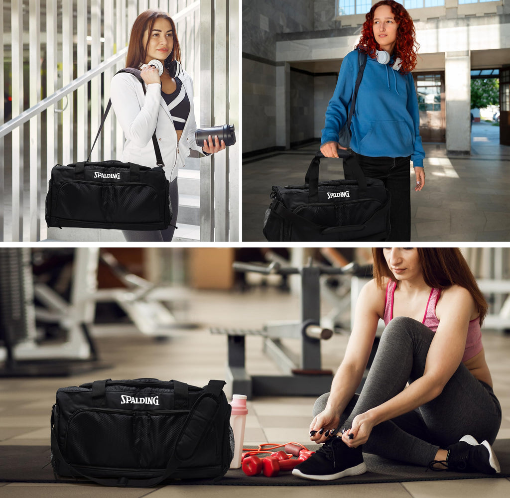 Spalding Gym Bag for Men & Women Duffle Bag with Wet & Shoe Compartment - 55L Capacity Large Workout Bags for Travel, Sports