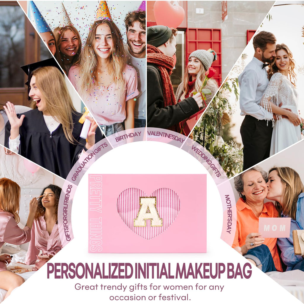 Easter Basket Gifts for Teen Girls Women Girlfriend - 2PCS Gifted Box Makeup Bags - Cosmetic Bag for Travel Toiletry - 11 12 13 14 15 16 Years Old Teen Girl Gifts Trendy Stuff Teacher Gift - Pink A