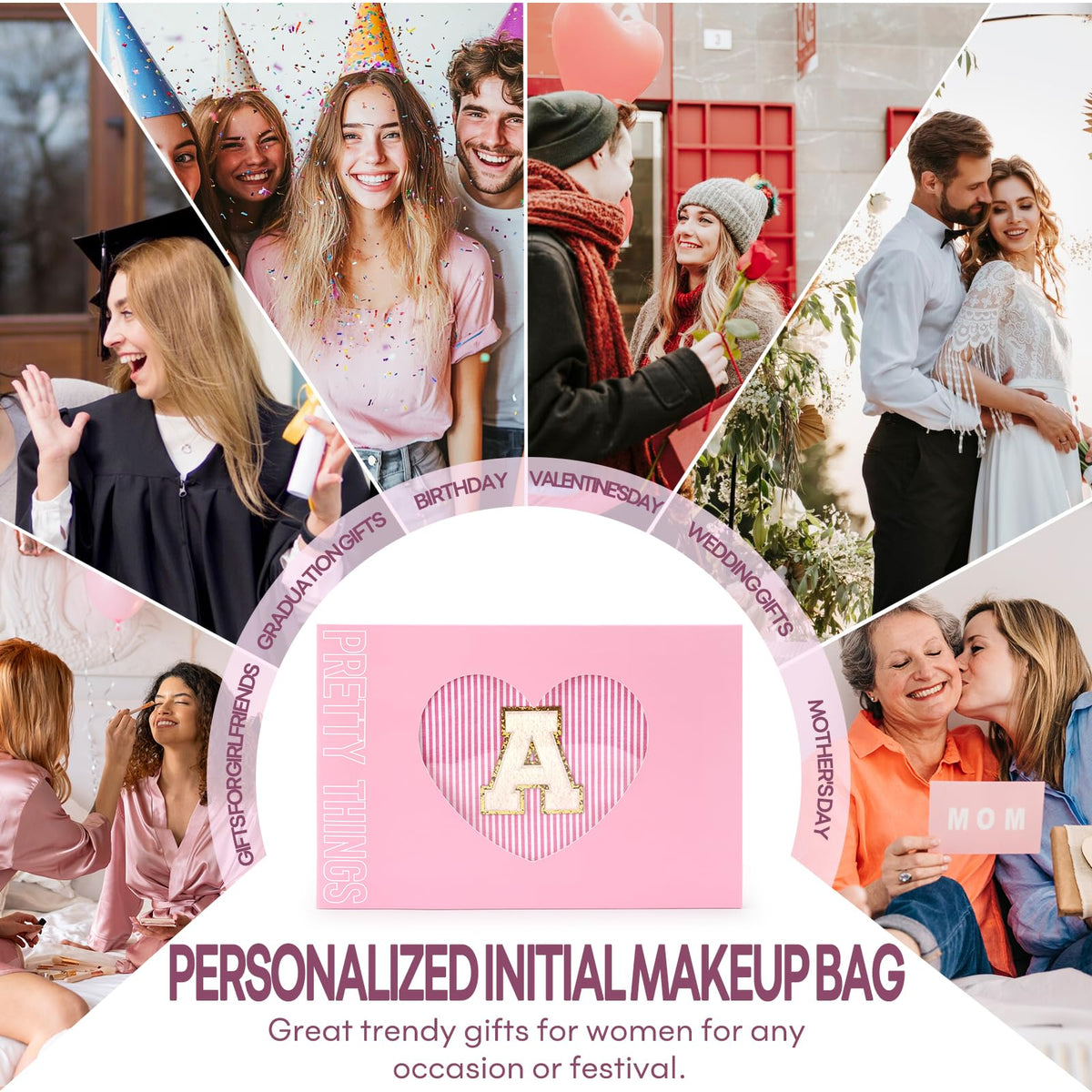 Easter Basket Gifts for Teen Girls Women Girlfriend - 2PCS Gifted Box Makeup Bags - Cosmetic Bag for Travel Toiletry - 11 12 13 14 15 16 Years Old Teen Girl Gifts Trendy Stuff Teacher Gift - Pink A