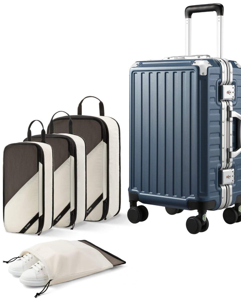 LUGGEX Zipperless Carry On Luggage and 4 Set Packing Cubes Bundle – Travel Essentials