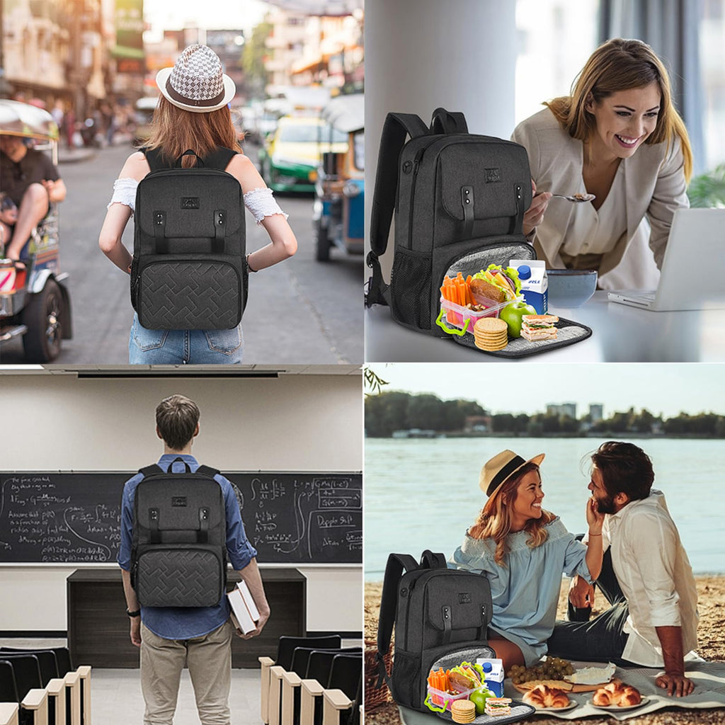 MATEIN Lunch Backpack for Men, Insulated Work Backpack with Lunch Compartment, Large Padded Laptop Bag Fits 15.6 Inch Computer, Water Resistant Business Pack with Luggage Strap, Office College Use