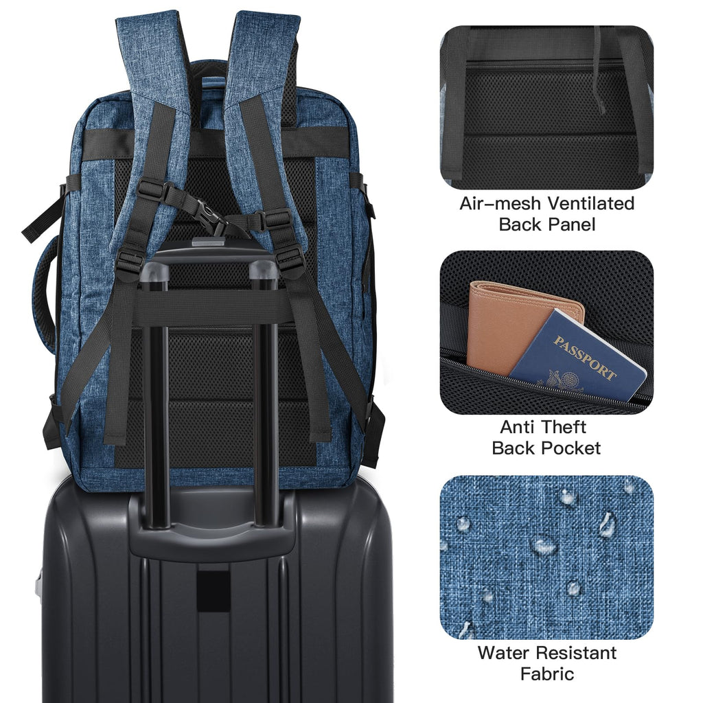 Carry On Backpack, Extra Large 50L Travel Backpack for Men & Women, Expandable Backpack For Airplanes, 17 Inch Laptop Backpack, Luggage Suitcase 40L Daypack Lightweight Business Weekender Bag, Blue