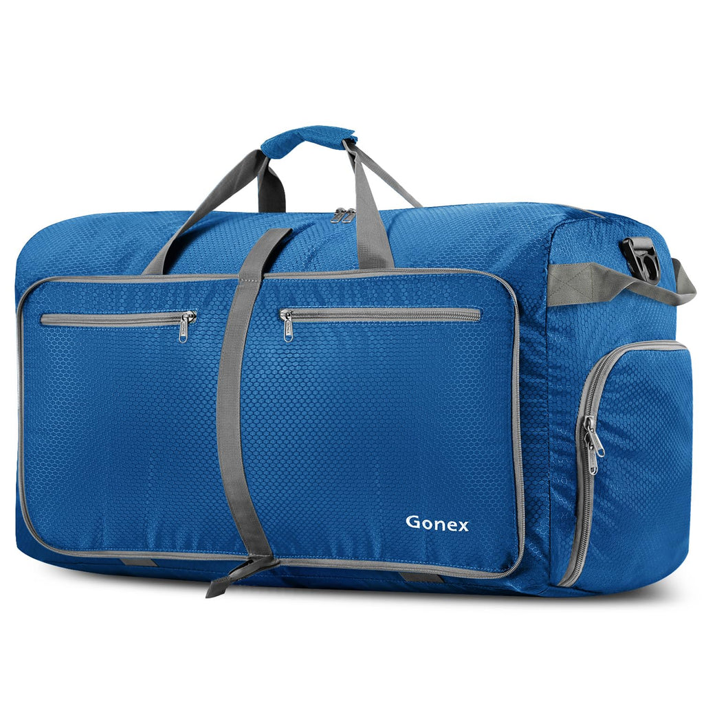 Gonex 100L Large Foldable Travel Duffle Bag with Shoes Compartment, Packable Lightweight Water Repellent Duffel Bag for Camping Gym Weekender Bag Deep blue