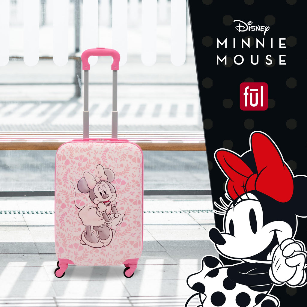 FUL Disney Minnie Mouse 21 Inch Kids Carry On Luggage, Hardshell Rolling Suitcase with Spinner Wheels, Pink - Floral
