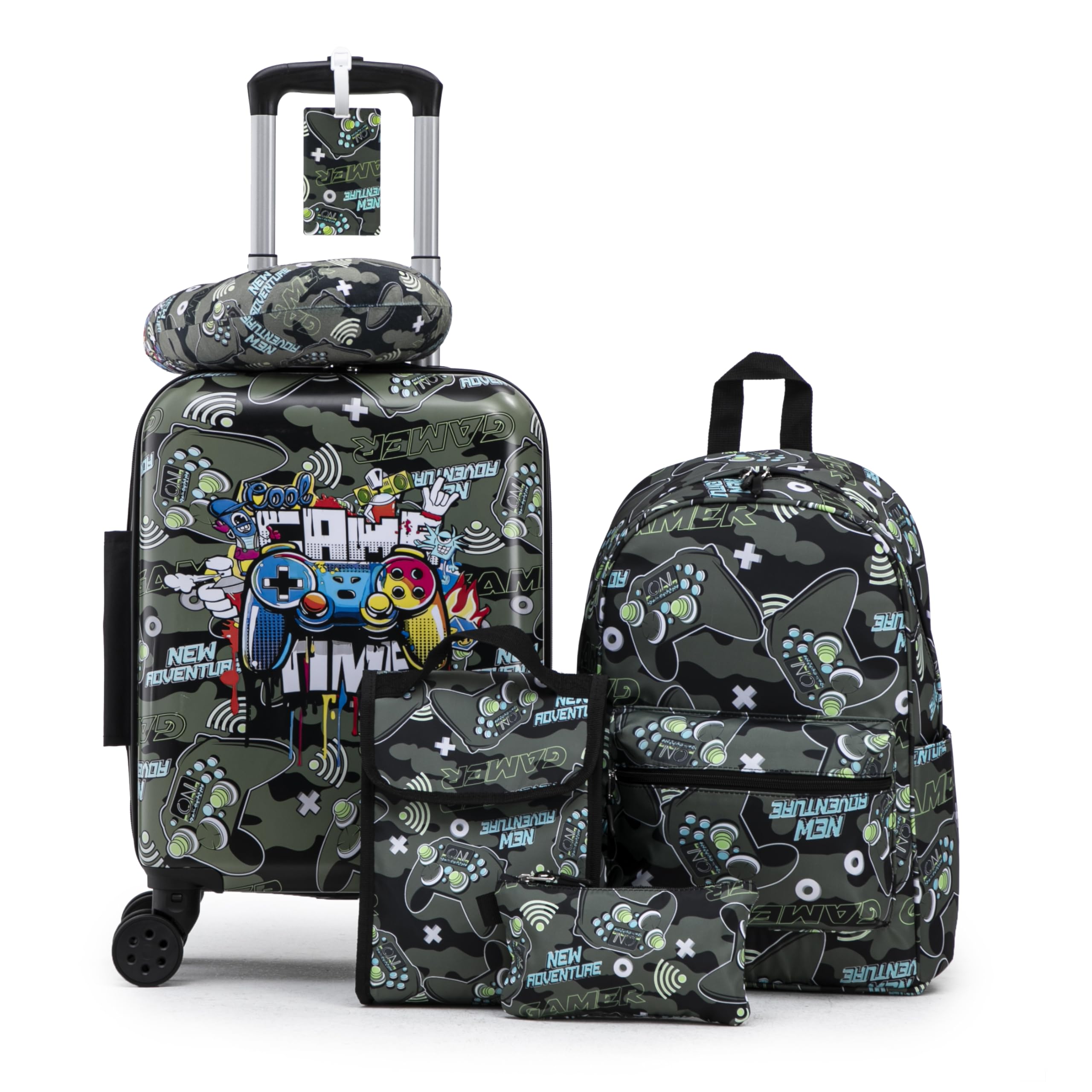 Rosamo Kid’s Luggage Set 6 Piece Suitcase Set 16" Hardside Luggage with Spinner Wheels Girls Boys Carry on Luggage Travel Rolling Luggage Airline Approved (Joystick)
