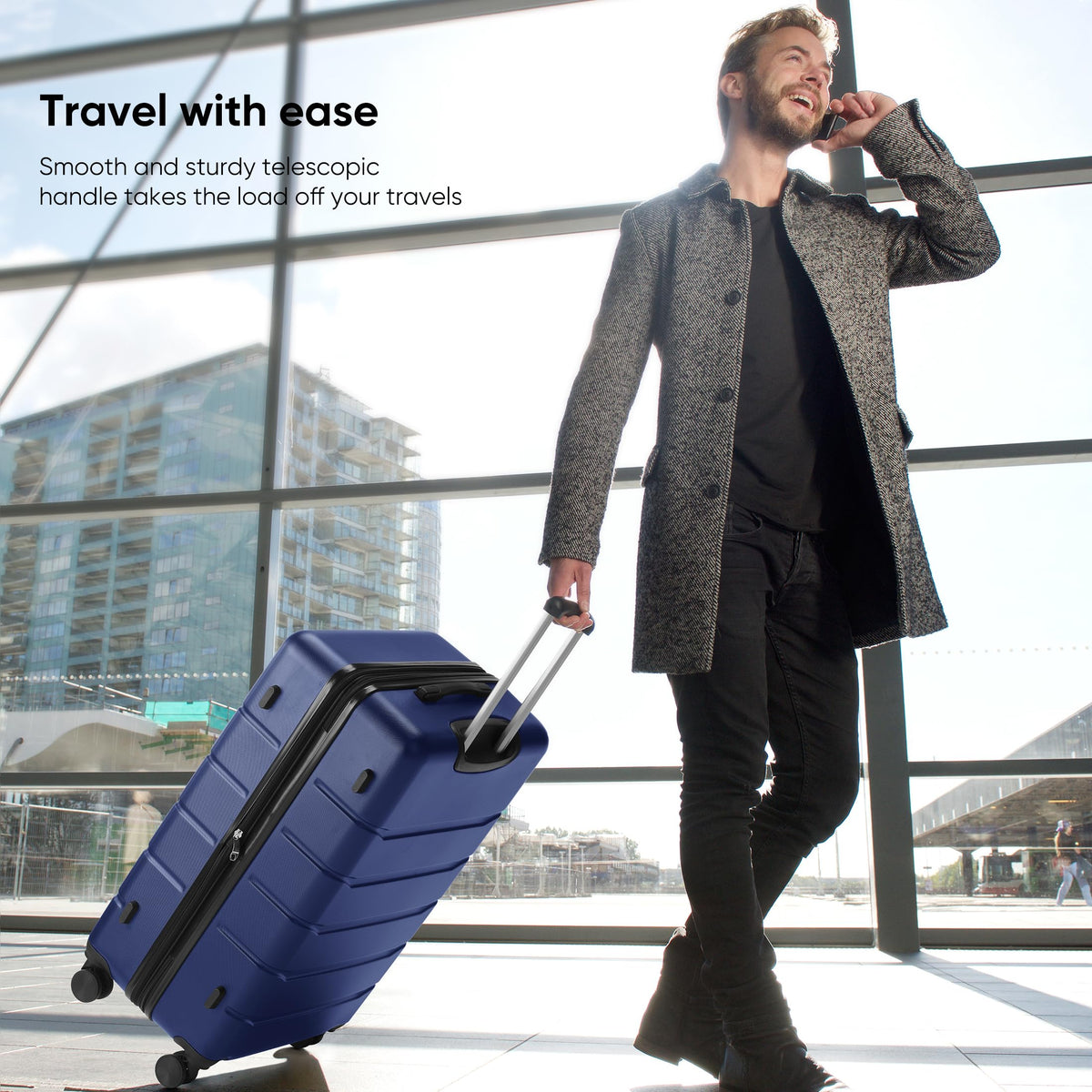 OLIXIS 28 Inch Luggage, Hardside Checked Suitcase with Spinner Wheels, Lightweight ABS Hard Shell Travel Luggage, TSA Approved Lock, Expandable Large Suitcase for Business & Travel–Blue