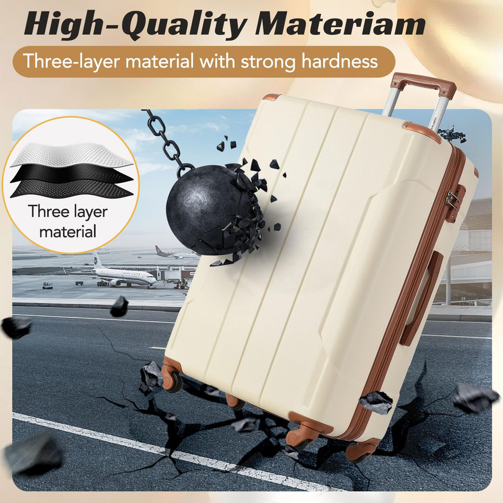 Merax Luggage Sets 2 Piece Suitcases with Wheels, Hardshell ABS Expandable and Lightweight, TSA Lock, Spinner Wheels, Carry On Luggage with Corner Guards (20 28 inch White Brown)