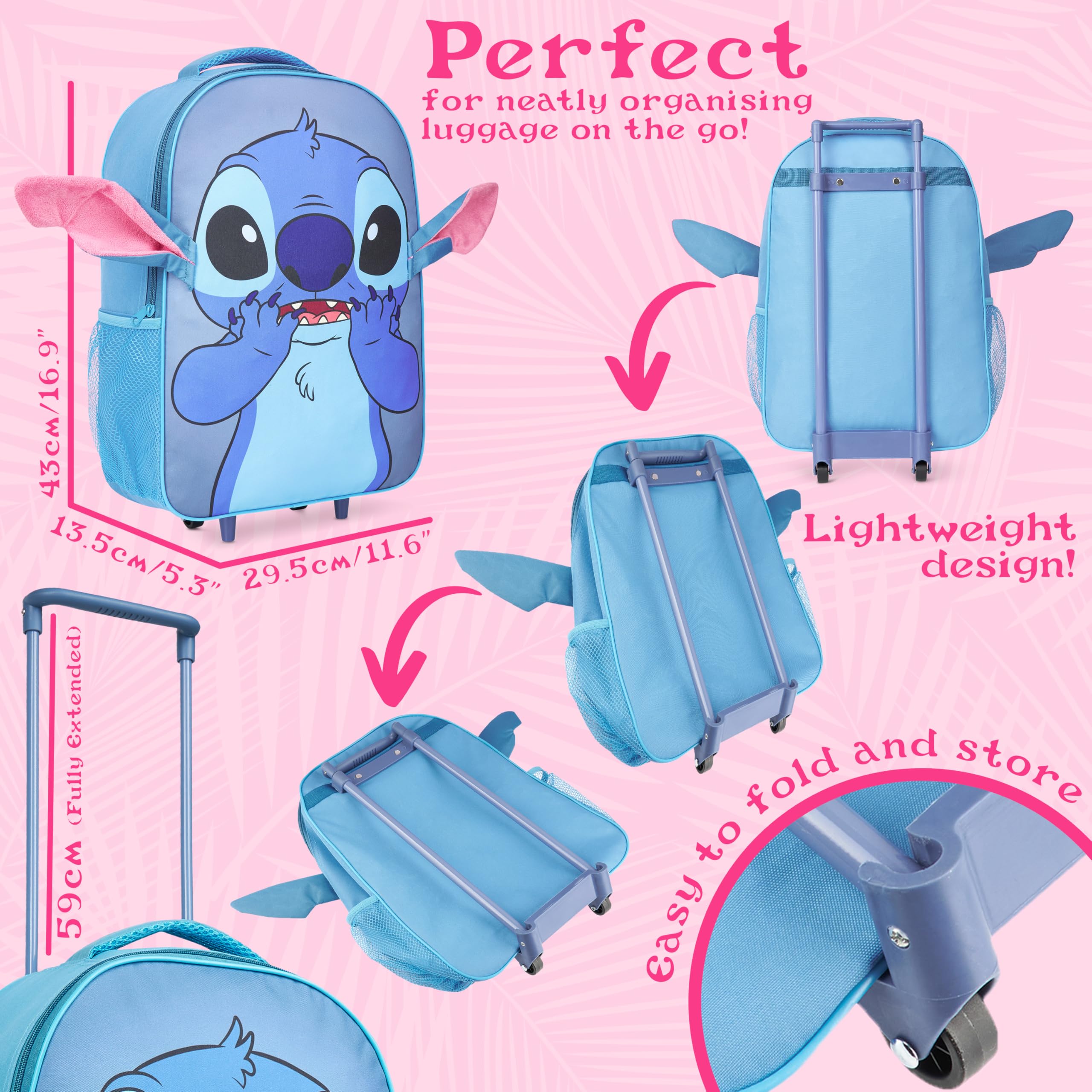 Disney Stitch Luggage Travel Essentials Suitcase Kids Foldable Luggage with Wheels 17