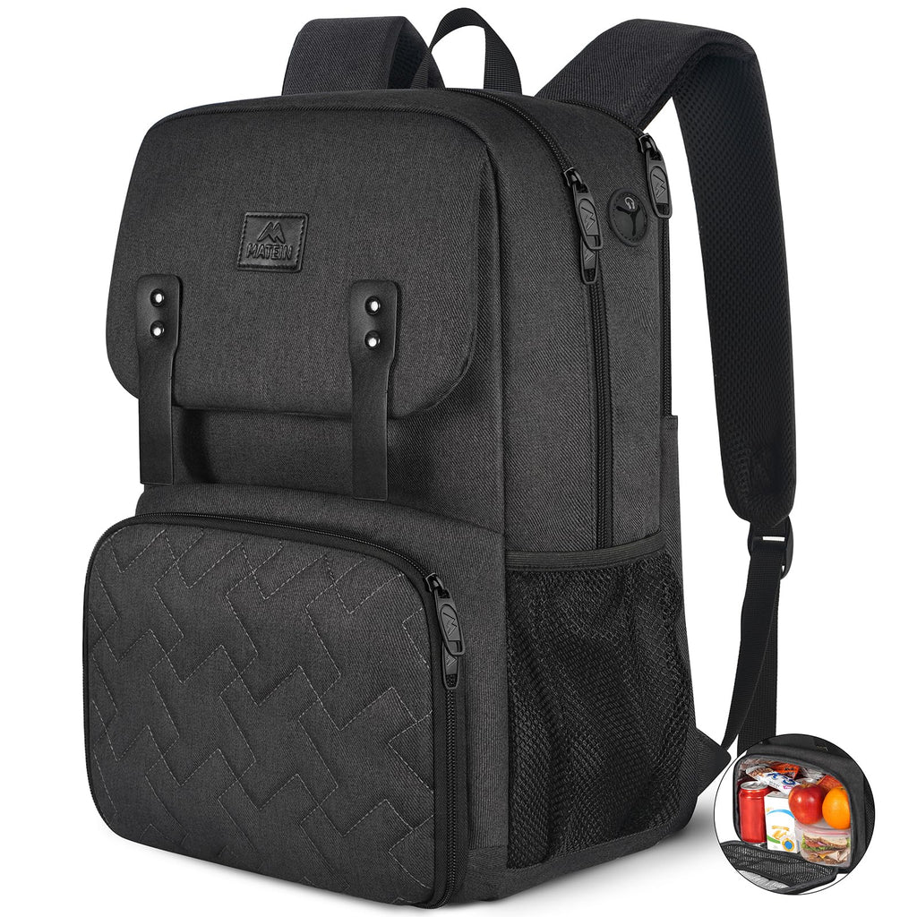 MATEIN Lunch Backpack for Men, Insulated Work Backpack with Lunch Compartment, Large Padded Laptop Bag Fits 15.6 Inch Computer, Water Resistant Business Pack with Luggage Strap, Office College Use